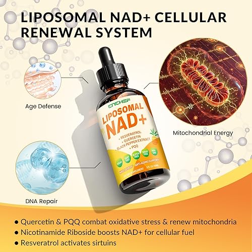 Miniatura 7 de Suplemento liposomal NAD  1500 mg NAD+ gota líquida para mujeres y hombres complejo de cloruro de ribósido de nicotinamida y resveratrol  Renovación