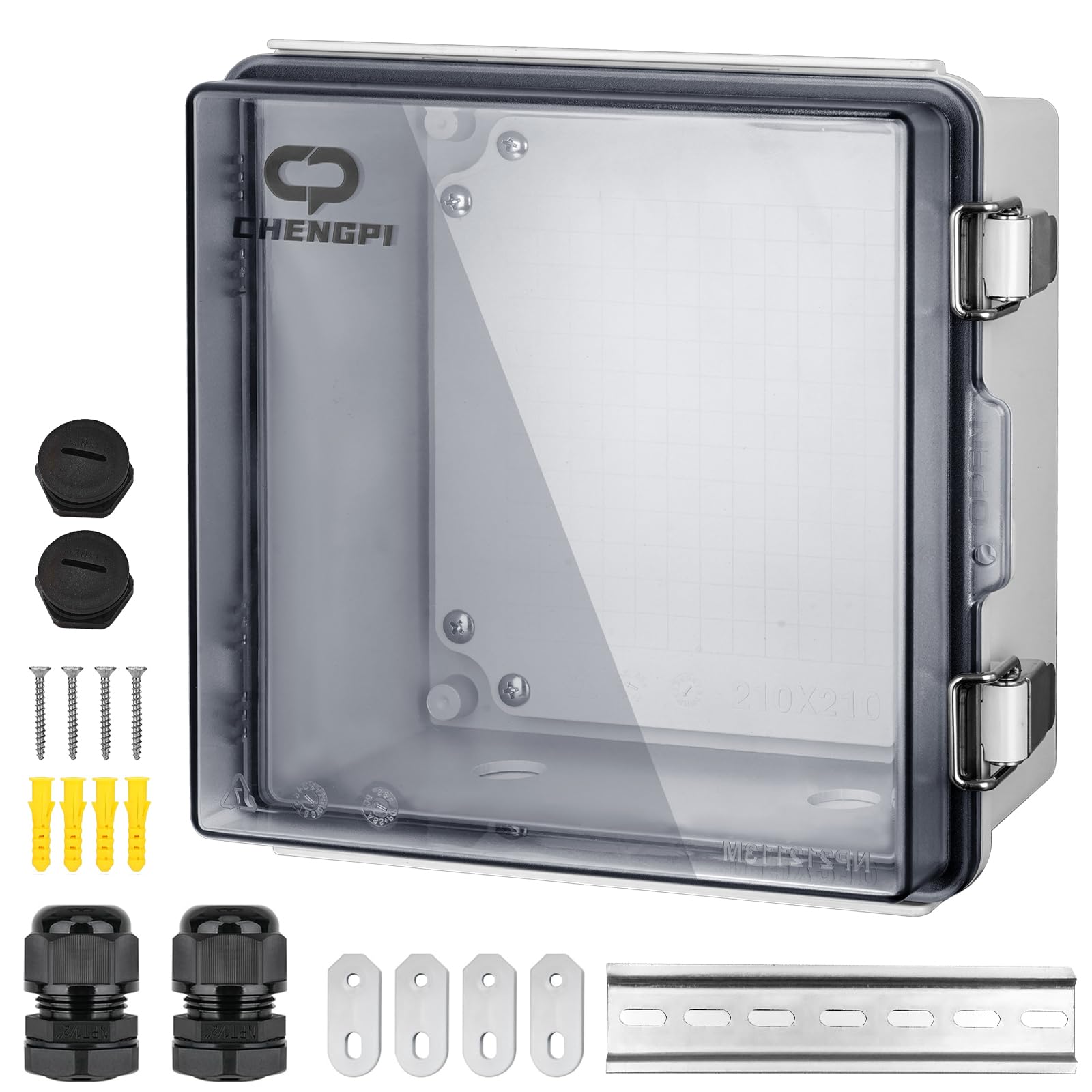 Boîte de Dérivation Electrique,Boitier Electrique Étanche avec Couvercle à Charnière,IP66 Boîte de Jonction en Plastique ABS,Couvercle Transparent Coffret Électrique 210x210x130MM