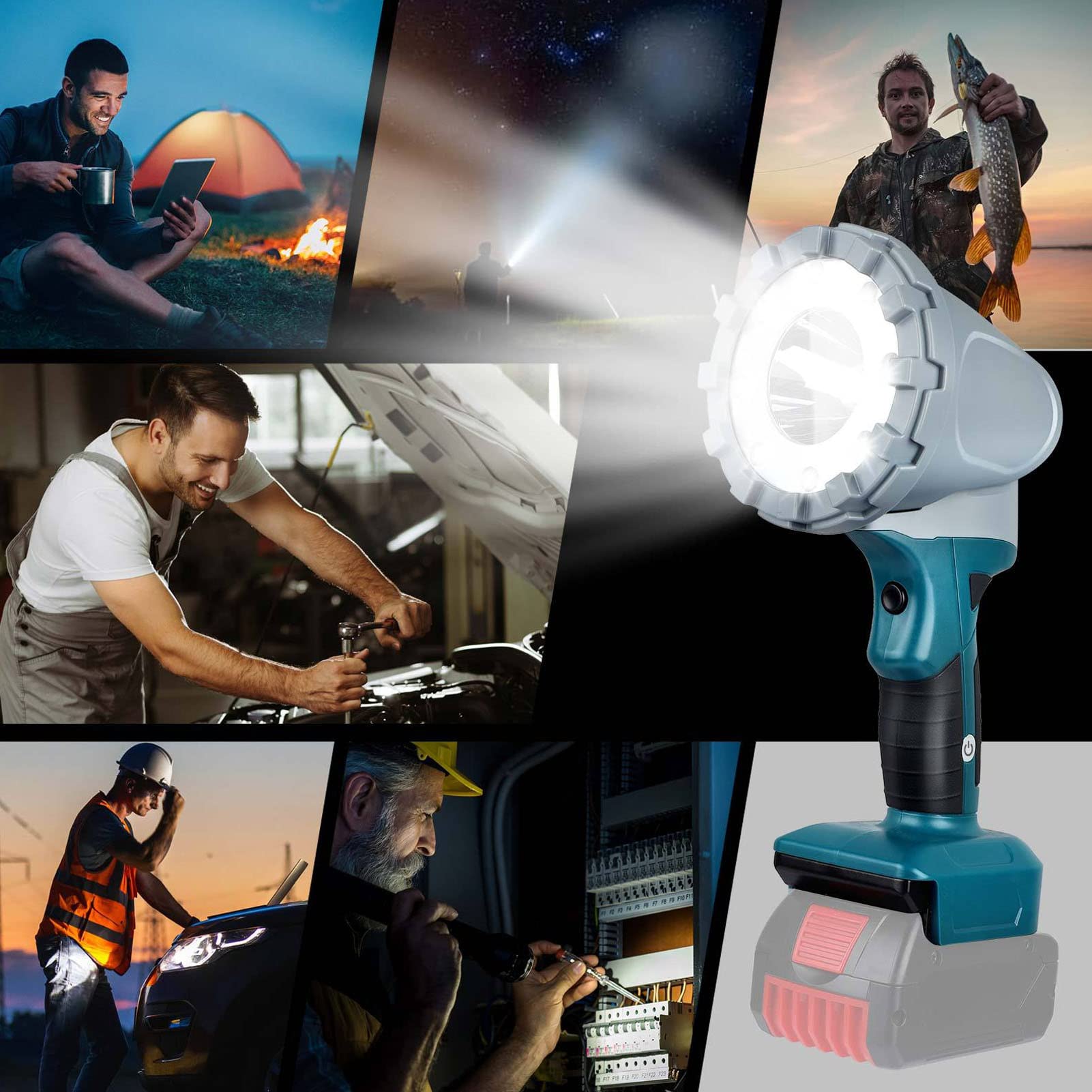Cocoarm Lampada da Lavoro a LED Portatile Lampada da Lavoro Portatile ABS Lega di Alluminio 3 modalità 600 1200 1400LM 110 Gradi Ruotabile 41F Luce Bianca per Garage Officina Riparazione Esterna