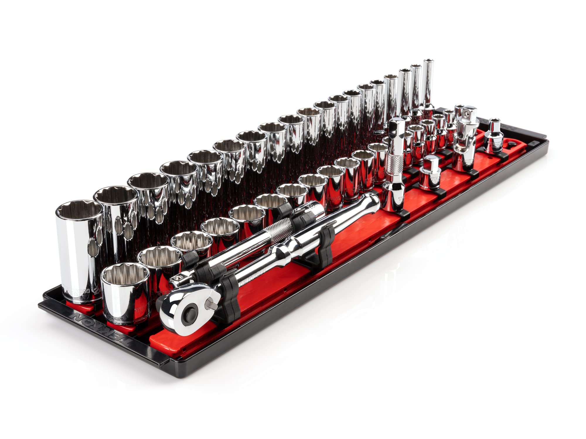 SKT13202 - Tekton SKT13202 - 3/8" Drive 12-Point Socket And Ratchet Set With Rails 44 Piece 6 24mm SKT13202 - Tekton SKT13202 - 3/8" Drive 12-Point Socket And Ratchet Set With Rails 44 Piece 6 24mm