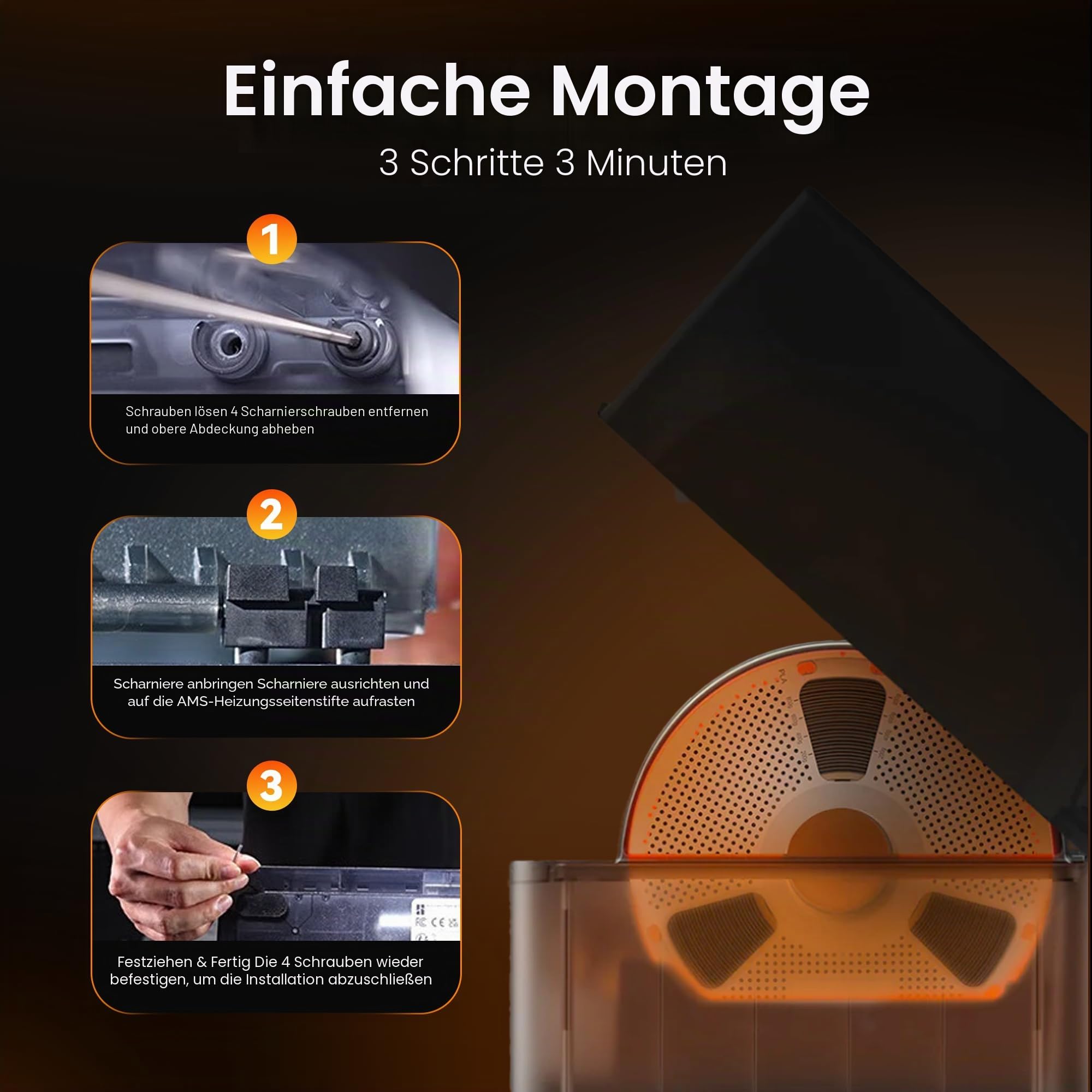 SUNLU AMS Heater für Bambu Lab AMS 1. Gen, Filamenttrockner-Upgrade für 4 Spulen, Drucken & Trocknen gleichzeitig, Smart RH-Steuerung, schnelle Erwärmung bis 70 °C in 20 Min