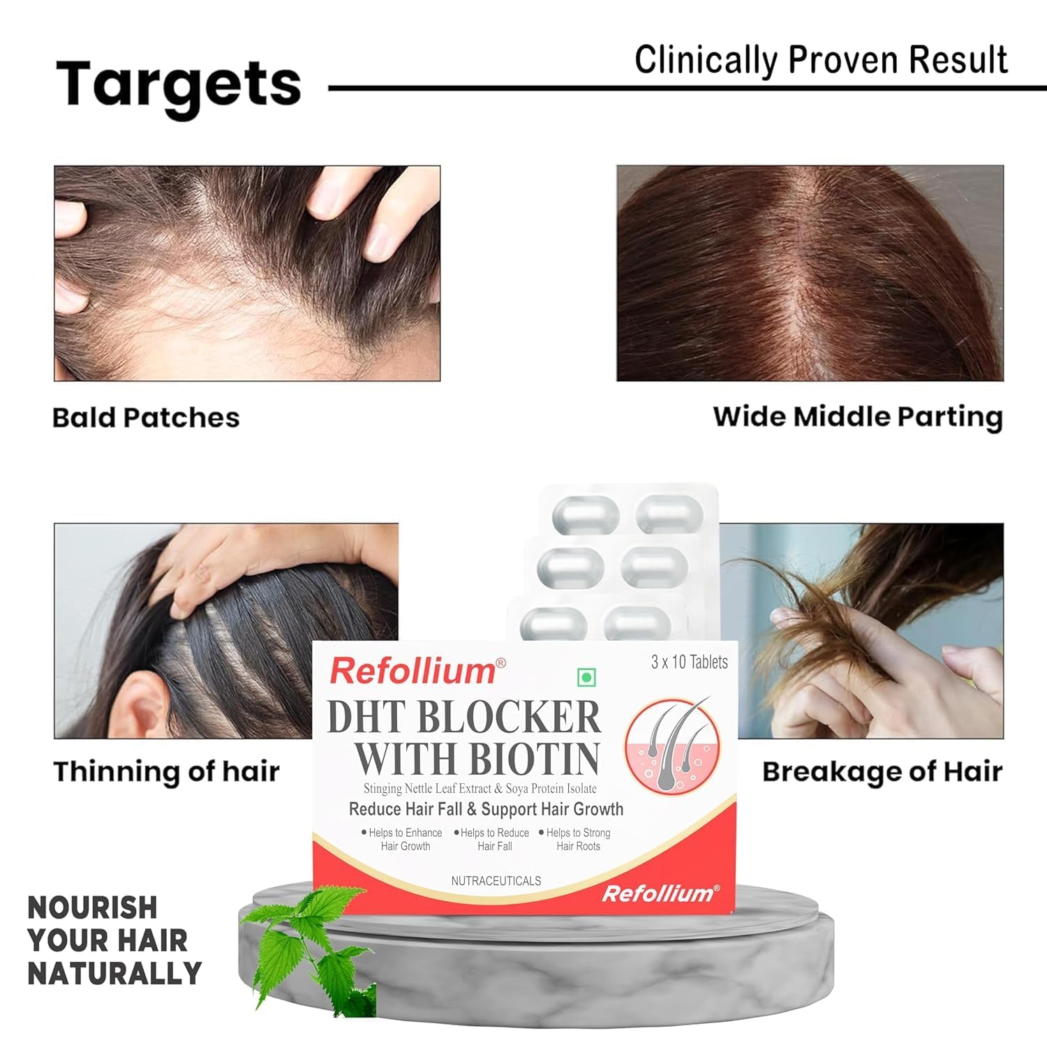 Refollium DHT Blocker with Biotin | Helps Reduce Hair Fall, Stimulates Hair Growth | Hair Vitamins for Men & Women (30 Tablets) (DHT BLOCKER) (Biotin + Hair Vitamins) — Amazon image 8