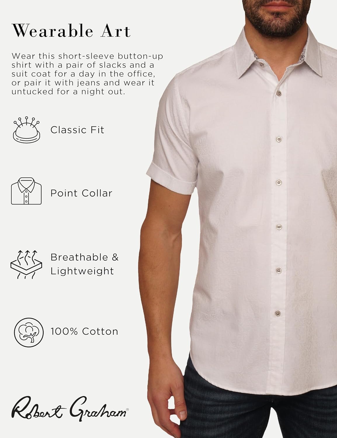 Robert Graham Men's Windsor Short Sleeve Woven Button Down Shirt, Black - Image 2