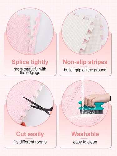 Miniatura 3 de ANPHSIN 12 tapetes de espuma gruesa que se entrelazan, tapetes de felpa esponjosa para bebé con bordes, alfombra de área suave antideslizante para