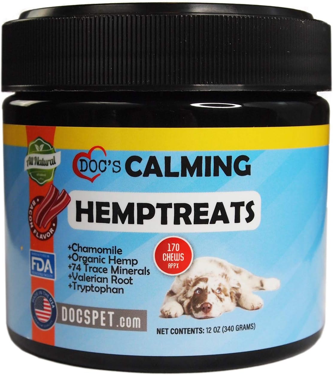 Doc's Pet Dog Calming Hemp Treats-Separation Stress Anxiety & Storm Relief - 170 Soft Chews- Hemp Oil Natural Calm & Sleep Aid -…