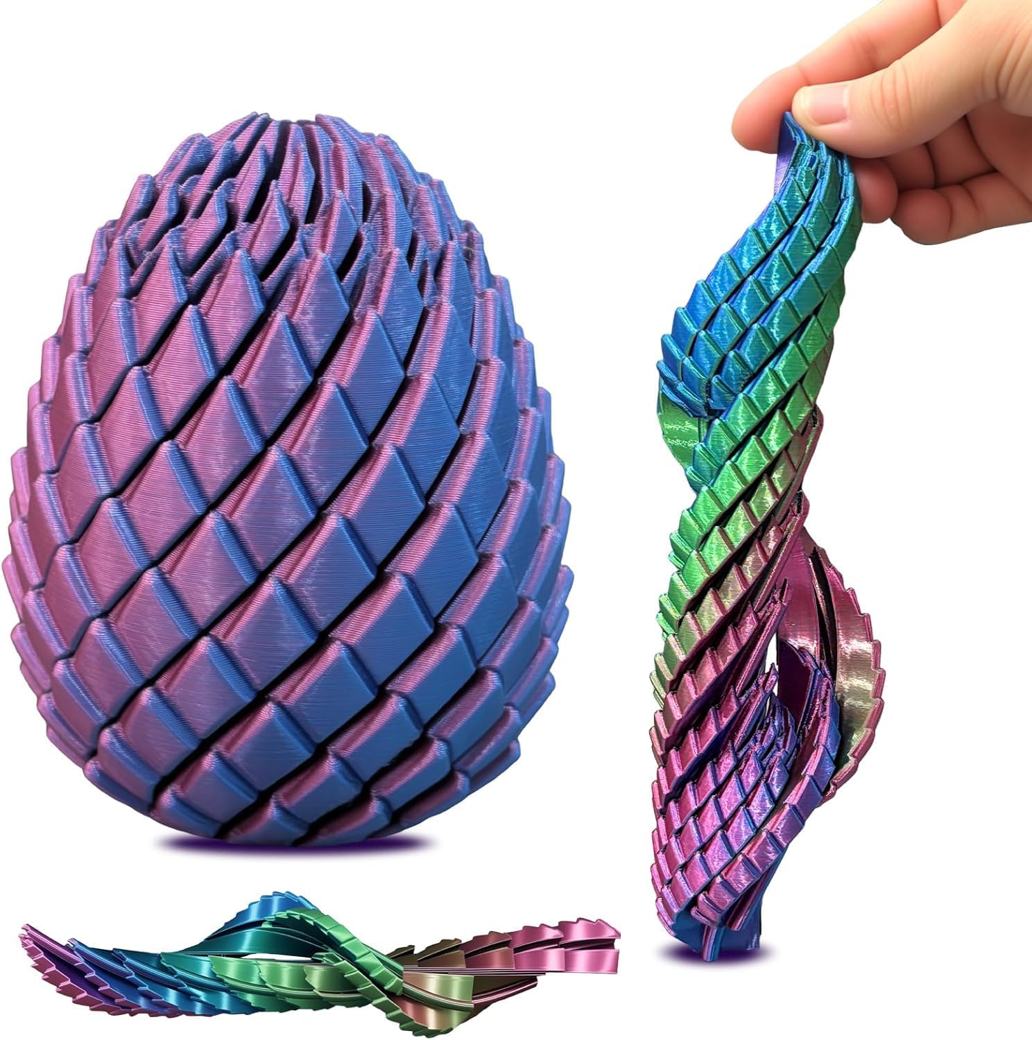 3D Printed Dragon Egg,Twisty Dragon Egg,Sensory Toys for Stress and Anxiety Relief,Suitable for Autism and ADHD Cool Toys,Stocking Stuffers for Adults & Kids Gift (Multicolor)