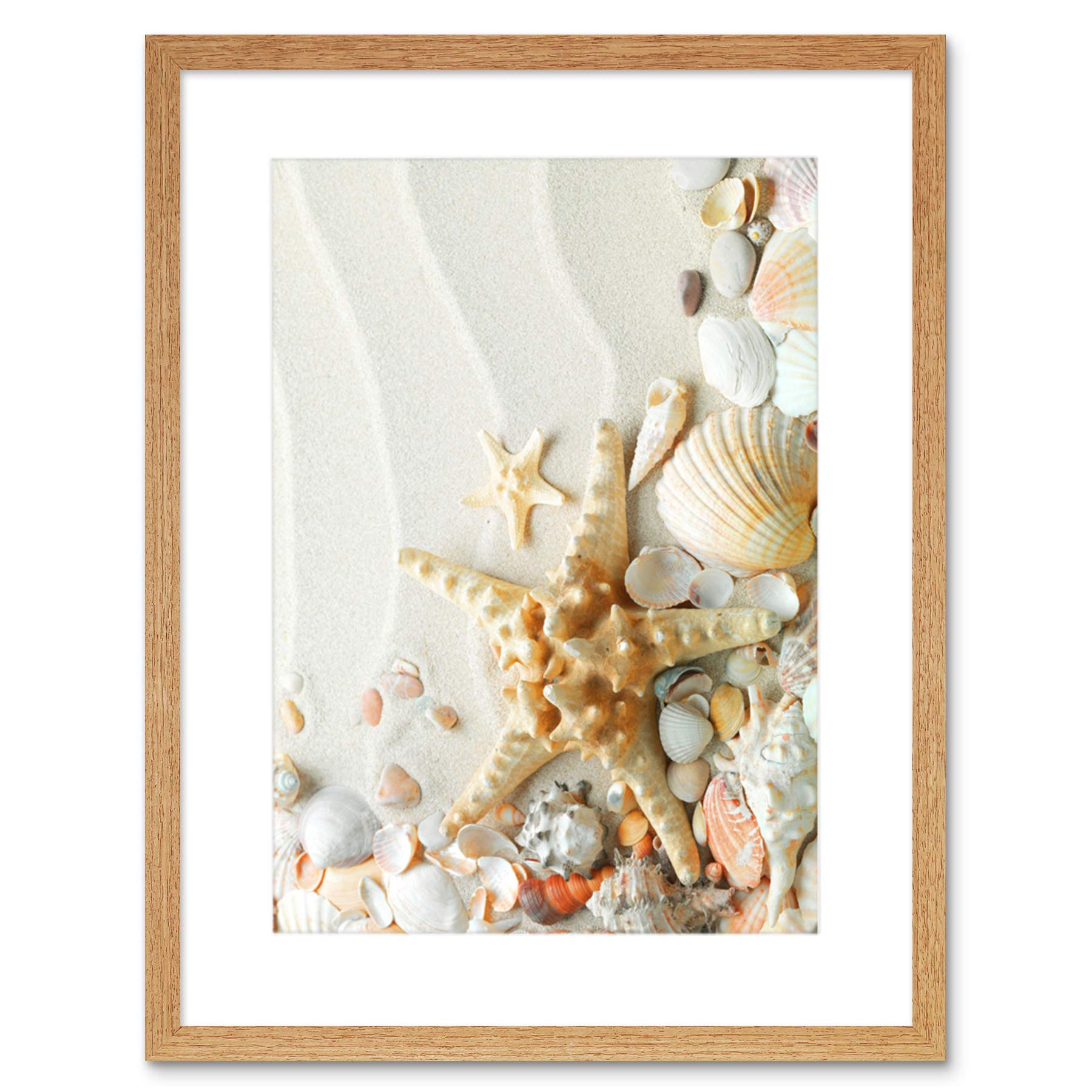 Wee Blue Coo Photo Sand Starfish Seashells Beach Summer Framed Wall Art Print