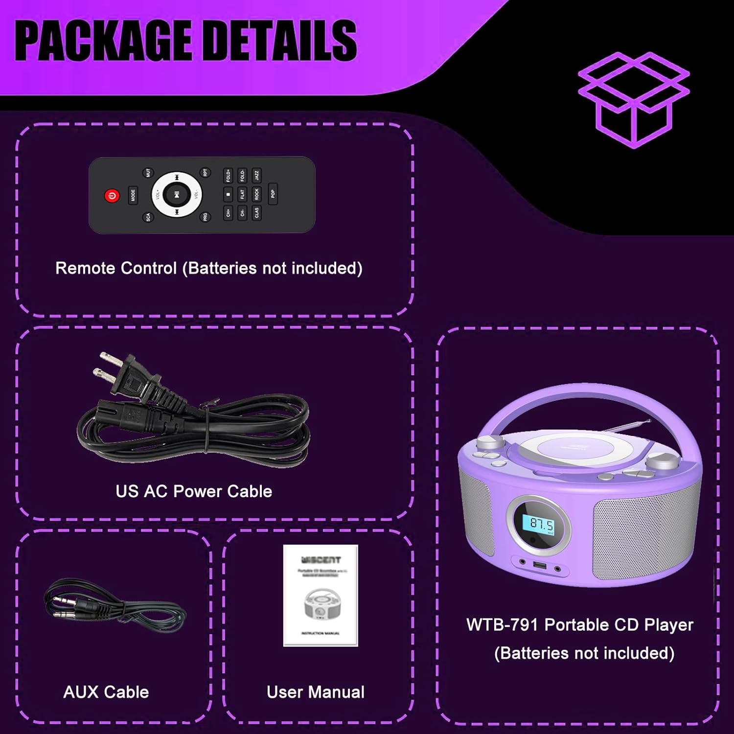 WIITHINK Portable CD Player Boombox, with Bluetooth FM Radio USB M