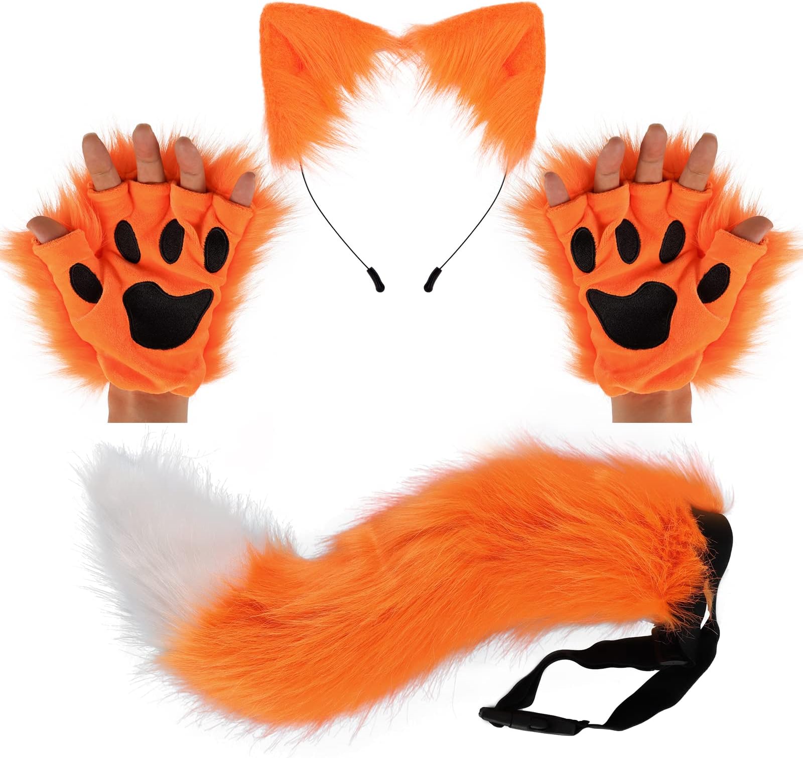 HAOAN Wolf Fox Tail Clip Ears and Gloves Set Halloween Christmas Fancy Party Costume Toys Gift for Women