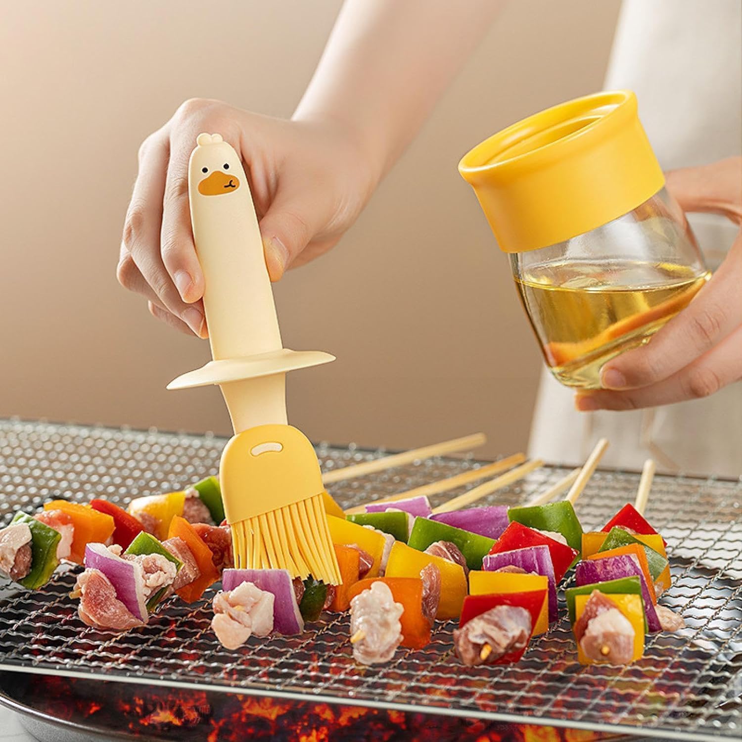 Parssufy Glass Olive Oil Dispenser Bottle with Silicone Brush 2 in 1,200ml Cute Duck Silicone Measuring Oil Dispenser Bottle for Kitchen Cooking,Frying,Baking,BBQ Pancake,Air Fryer 3
