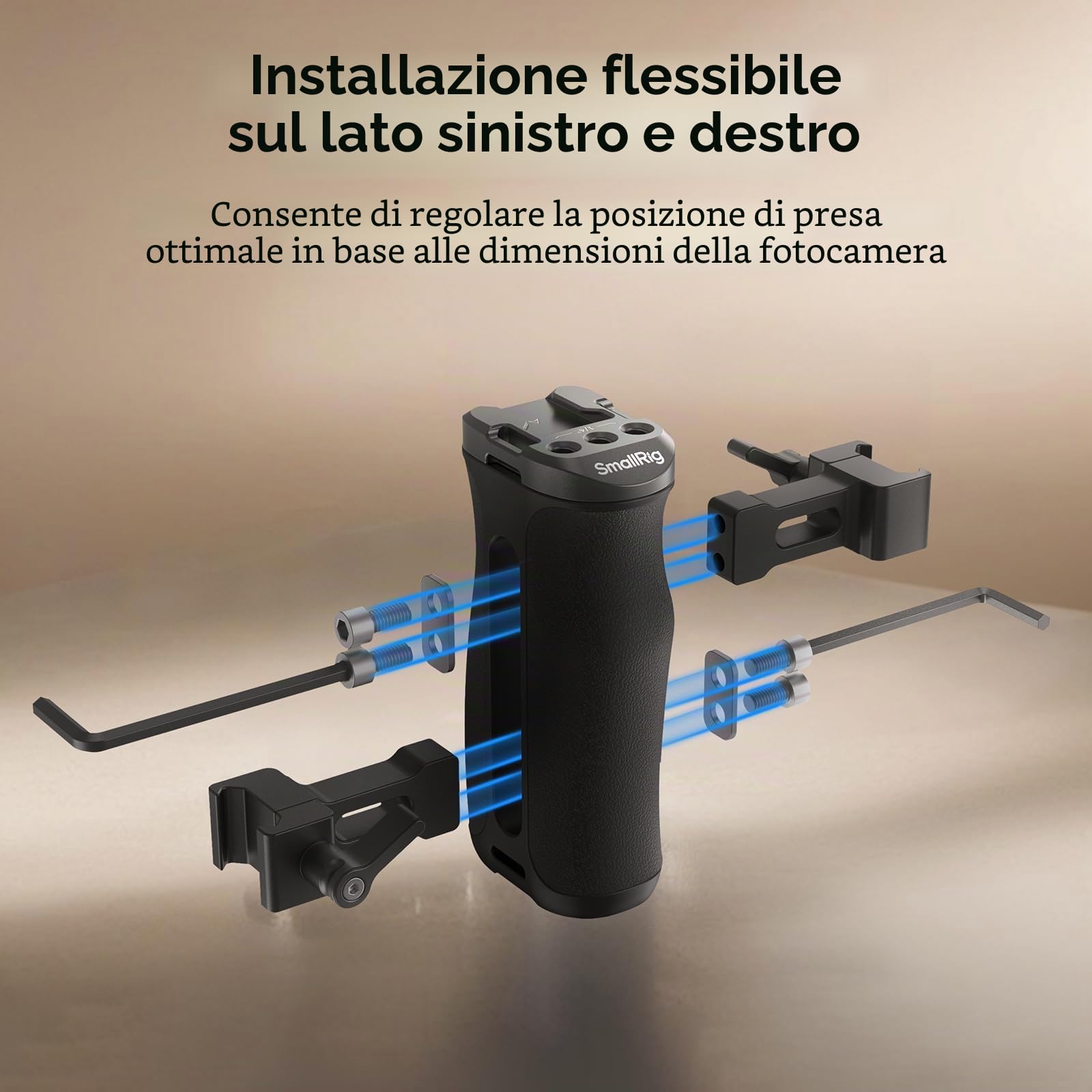SMALLRIG Maniglia Laterale NATO Piccola per Gabbie per Fotocamera, 43 mm Regolabile su e Giù, Foro Filettato 1/4"-20 Integrato, Foro per Cinghia, Slitta Fredda - 4840