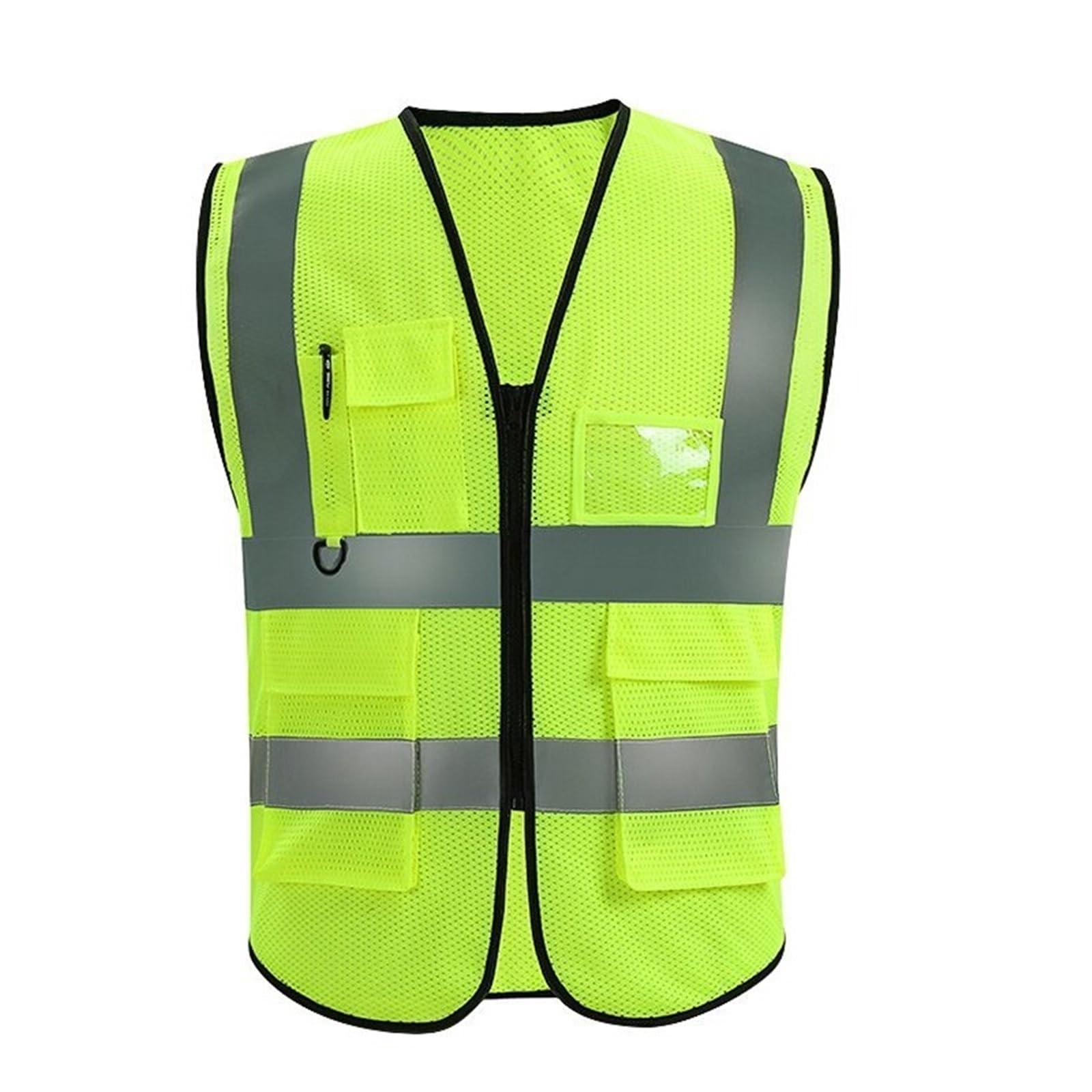 Unisex Sommer Warnweste mit hoher Sichtbarkeit, reflektierende Sicherheitsweste, Reißverschlusstaschen, ärmellose Konstruktion, Nachtarbeit(Fluorescent Green)