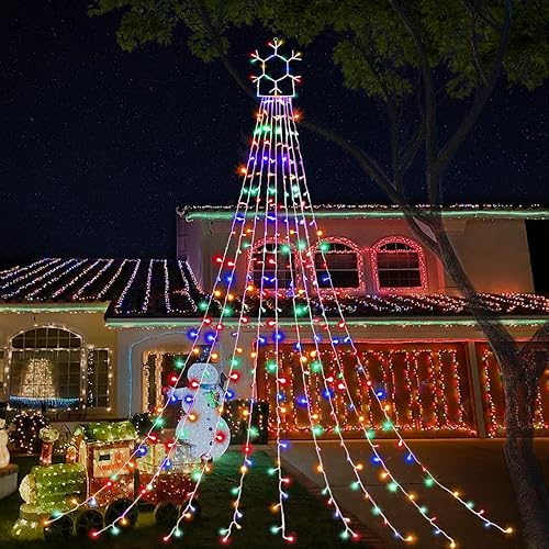 Miniatura 5 de Guirnalda de luces para decoración de Navidad al aire libre, 320 luces LED de 16.4 pies con decoración de copo de nieve, 8 modos de iluminación,