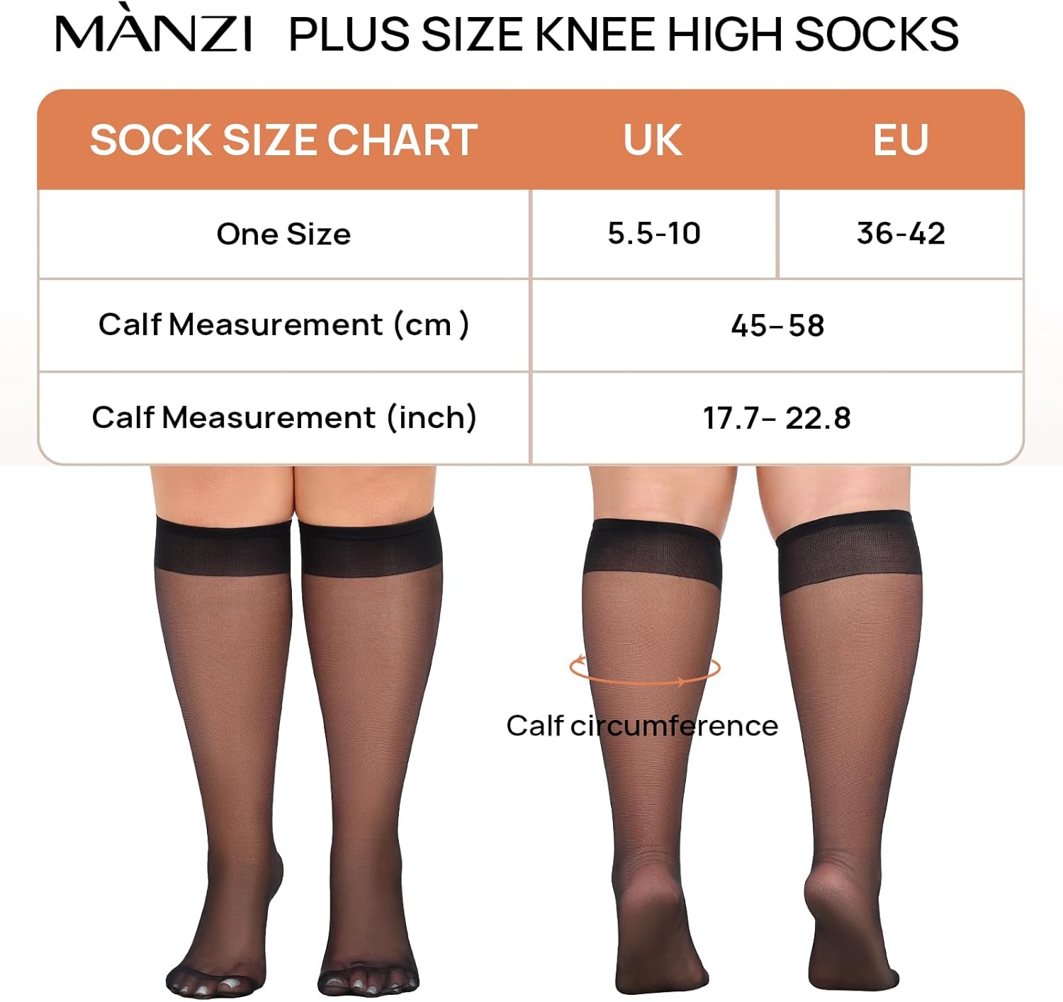 MANZI 10 Pairs Plus Size Knee High Stockings for Women 15D Sheer Nylons Socks with Wide Calf - Image 6
