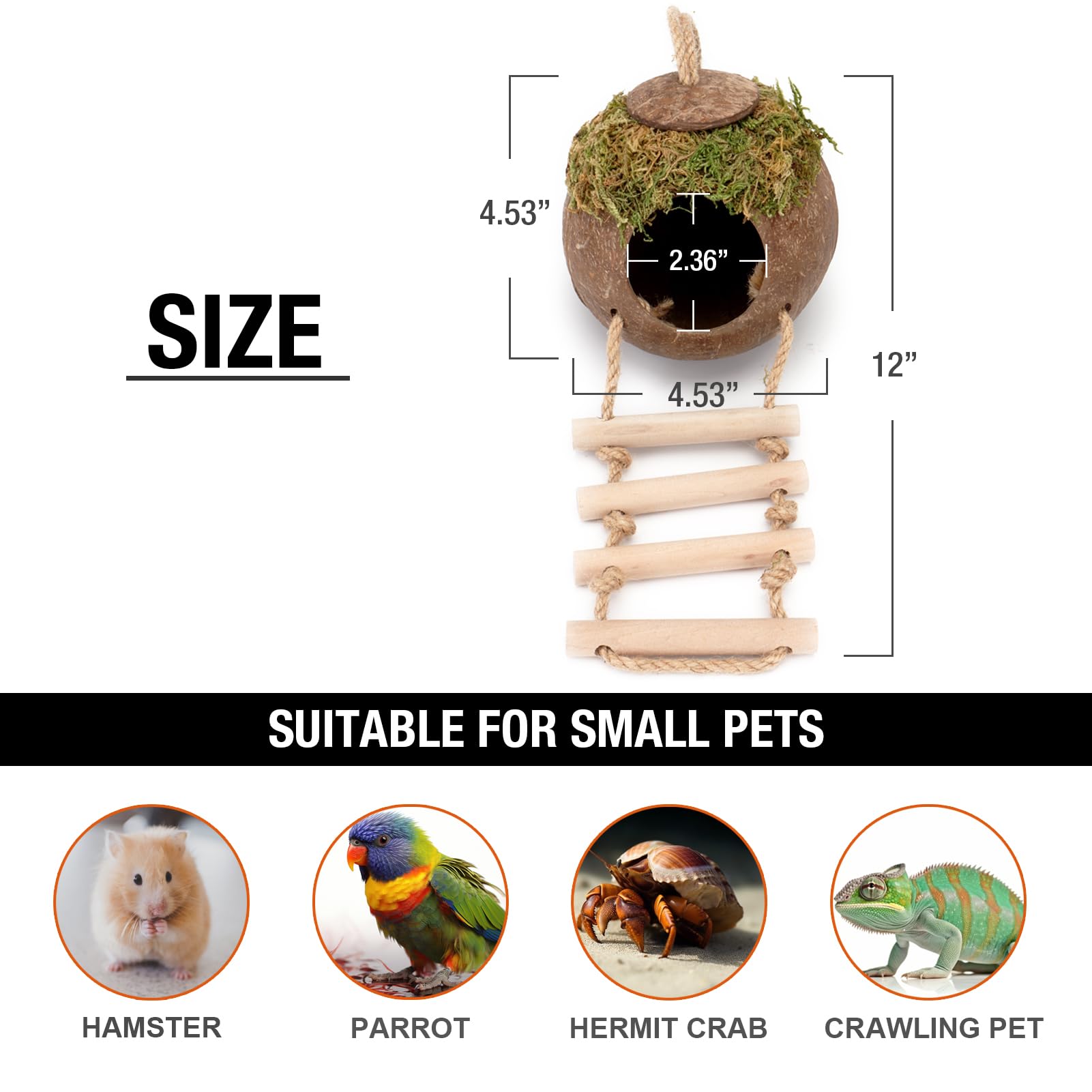 Hamster Höhle Kokosnuss 3er Set - Natürliches Versteck Für Nagetiere