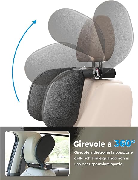 Oasser Poggiatesta Auto Bambini e Adulti 360° Regolabile Supporto per Collo e Testa CA1 Nero - 5