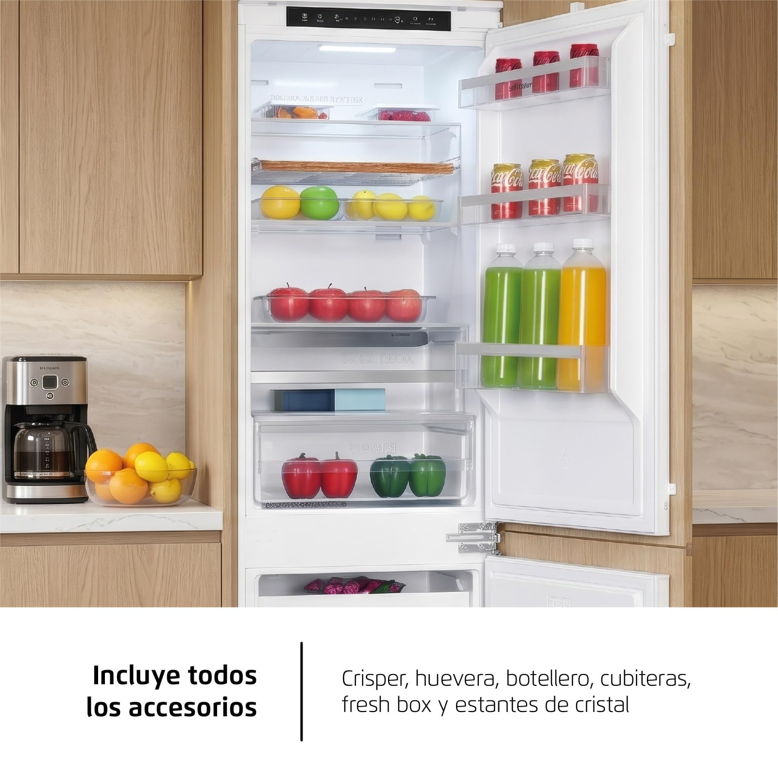 Corberó - Frigorífico Combi | CCH1756NFINT | 253 Litros | 179 cm | No Frost | Display Interior, Fresh Box | Cajón Crisper | Botellero de Madera | Modo Vacaciones | Blanco
