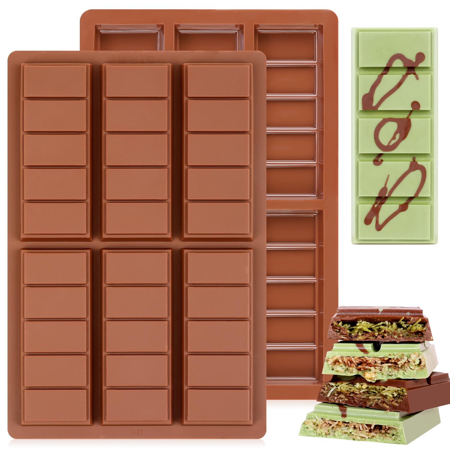 Fimary Chocolate Molds - Non-Stick Chocolate Candy Molds, Food Grade Silicone Chocolate Bar Mold for Baking, Candy, Chocolate Snacks,DIY Homemade 3436 2PCS