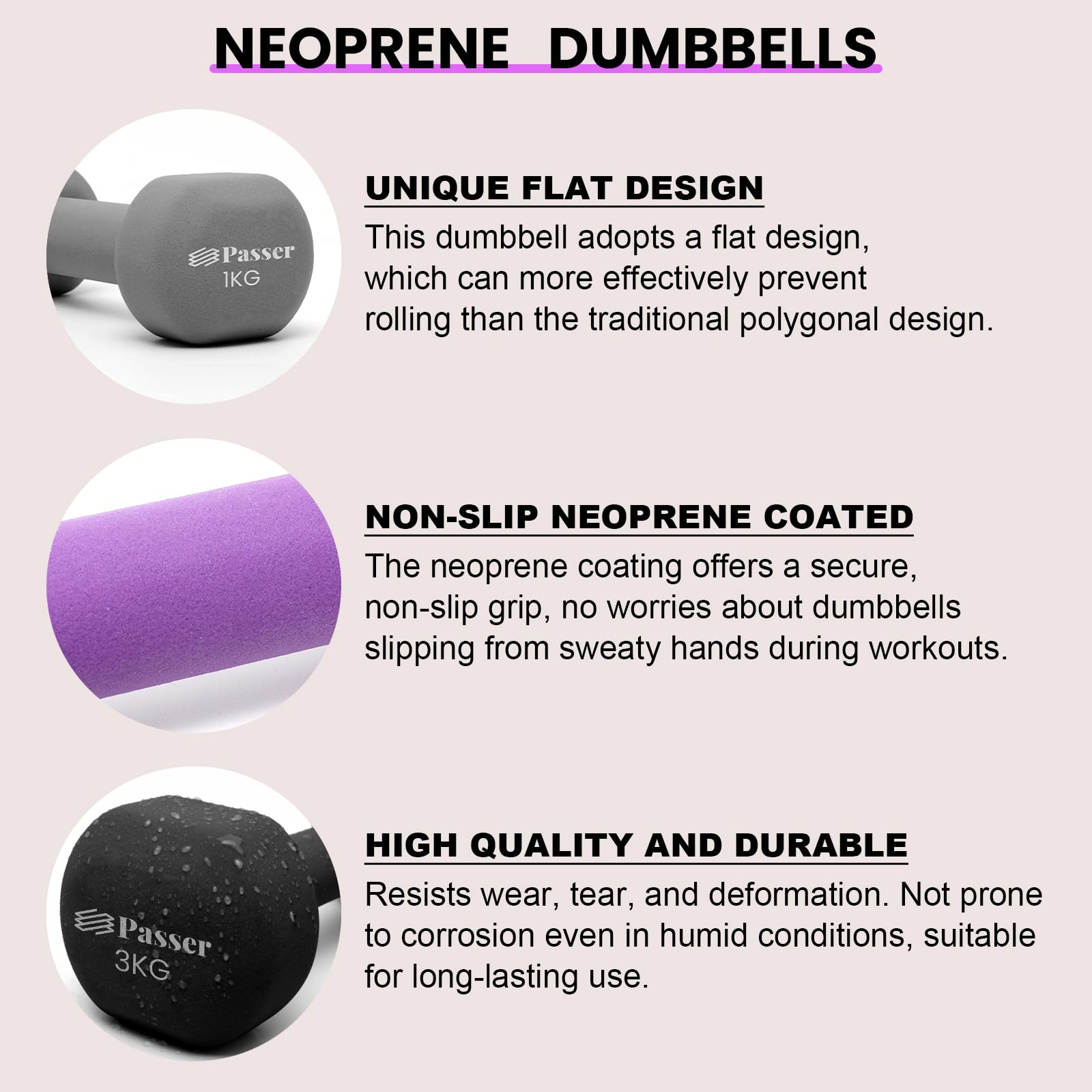 Neopren Hanteln Set mit 3-Tier Ständer, inkl. 2 × 1 kg, 2 × 2 kg, 2 × 3 kg, Hanteln Frauen Männer, Hantelset Kleine Kurzhantelset Gewichte Hantel für Damen - Krafttraining, Fitnesstraining, Gym