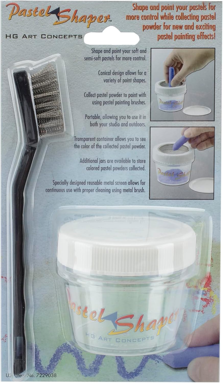Pastel Sharpener & Shaper with Storage Jar Shapes Soft Pastels to A Point Or Shape - Complete Set with Wire Brush, Mesh Funnel & Storage Jars - 3 Pack
