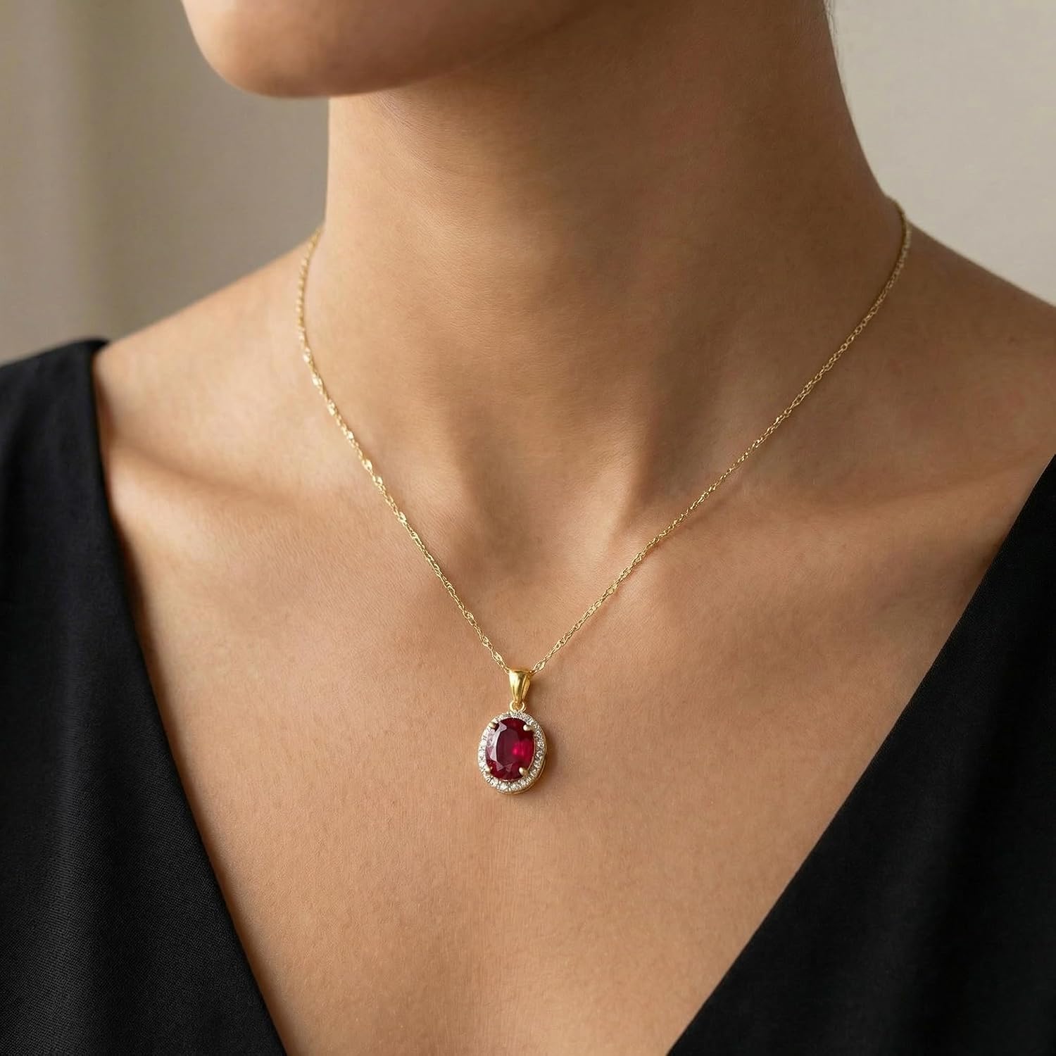 Galaxy Gold GG 14K Solid Yellow Gold Natural Ruby and Diamond Oval Pendant Necklace for Women, 7.93 Carat, July Birthstone, Symbol of Love & Vitality