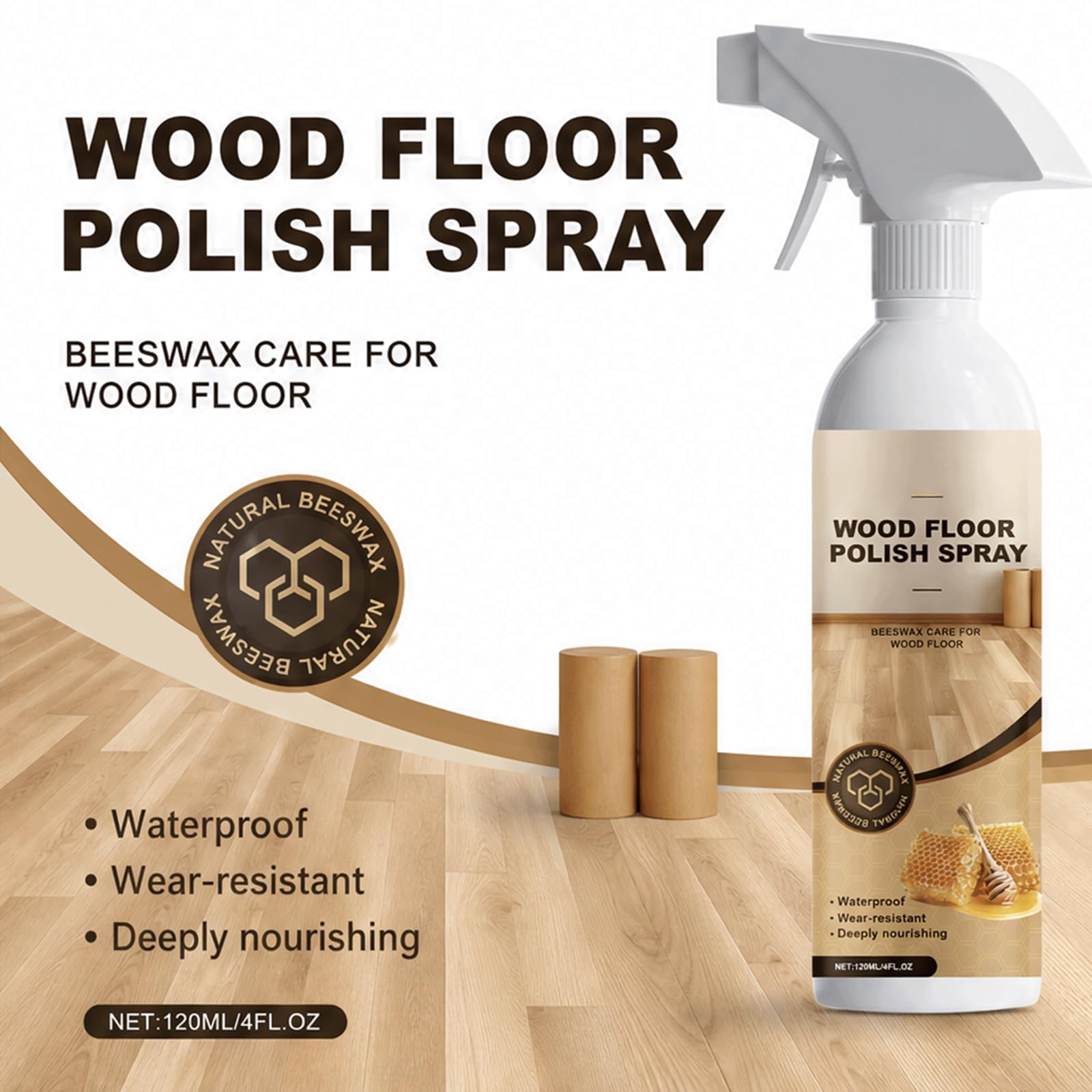 Limpiador de pulido restaurador de pisos de madera de cera de abejas natural-Secado rápido, sin pulido de lijado, restaura rápidamente el brillo natural, (5 piezas)