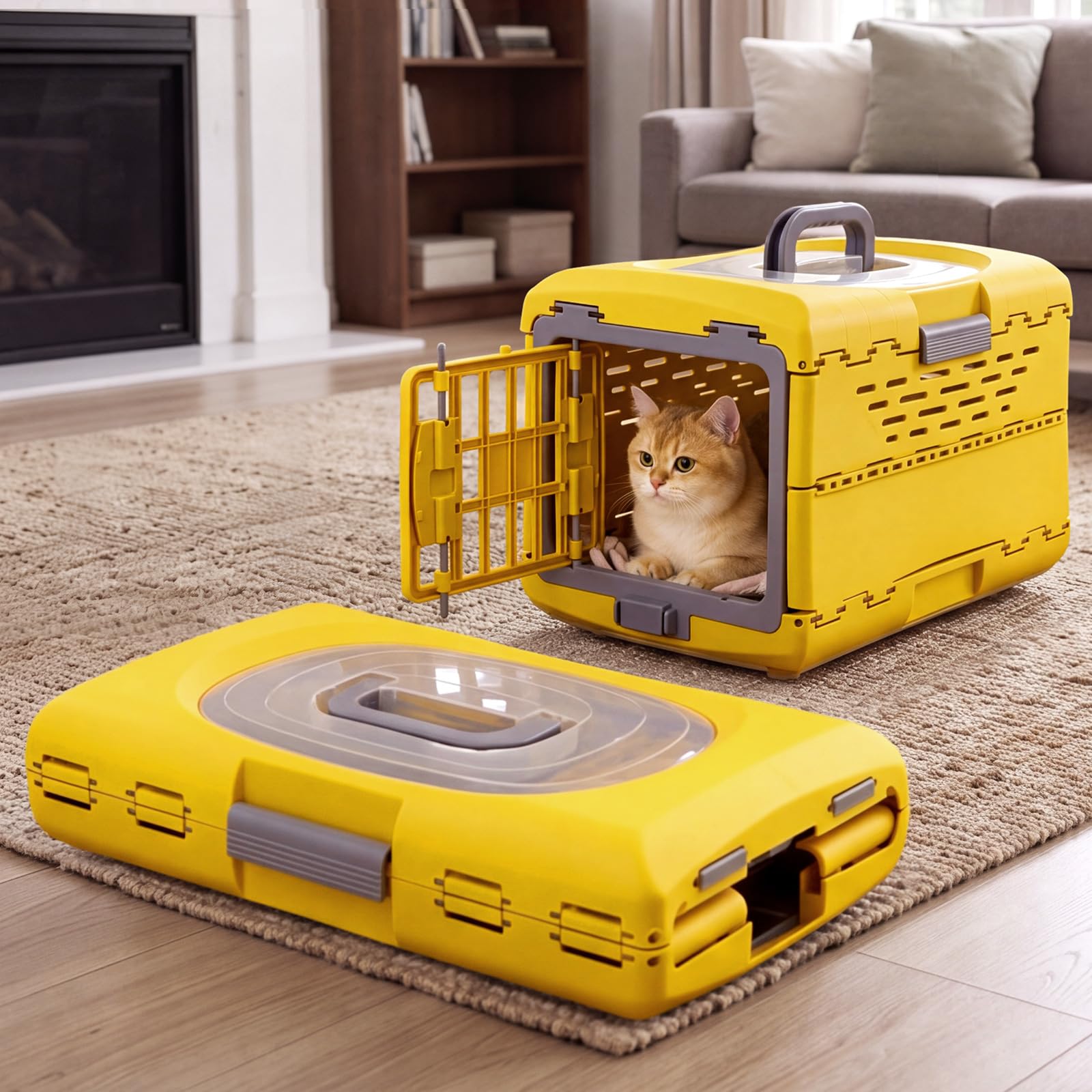 Marsui Collapsible Cat Carrier, Hard-Sided Plastic Pet Carrier