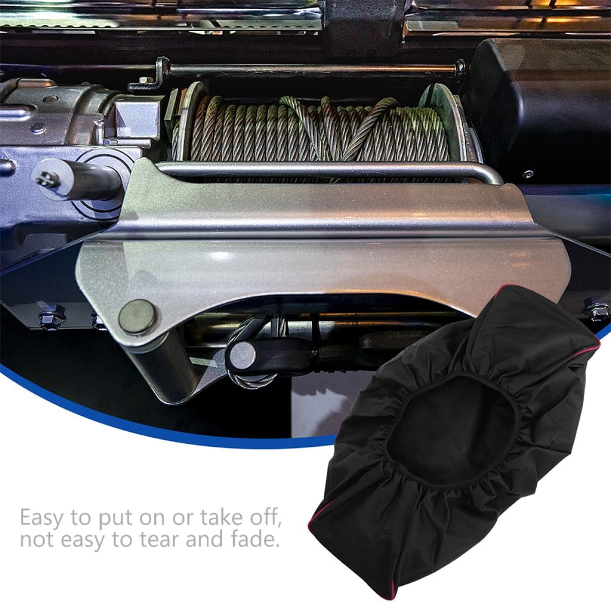 2pcs Heavy Duty Electric Winch Covers with Breathable Oxford Fabric Windproof Elastic Band Wear-resistant Protection for Outdoor Winches