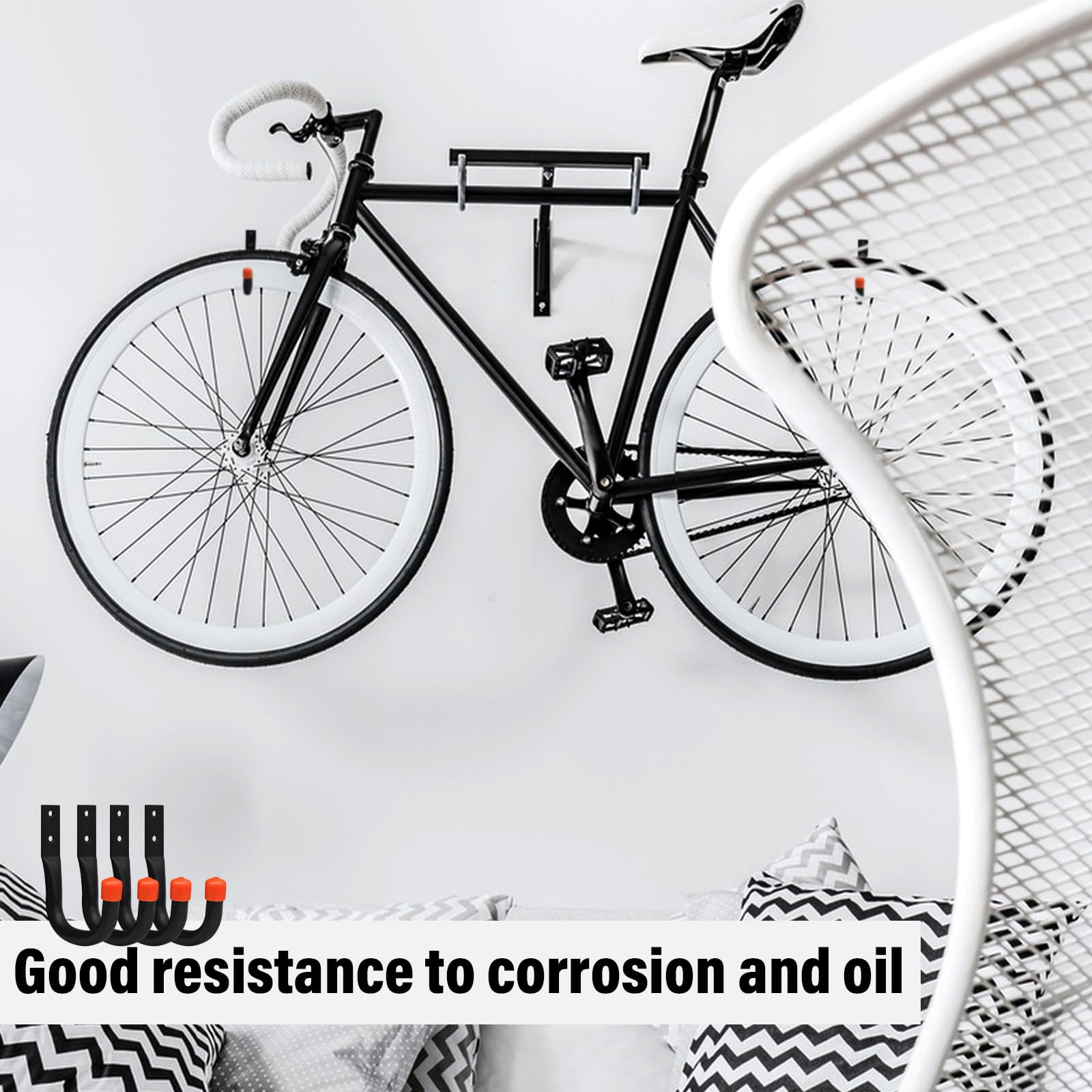 Ganci Da Parete Per Bici - Set 6 Ganci A J Neri Per Garage Max 20kg Carico