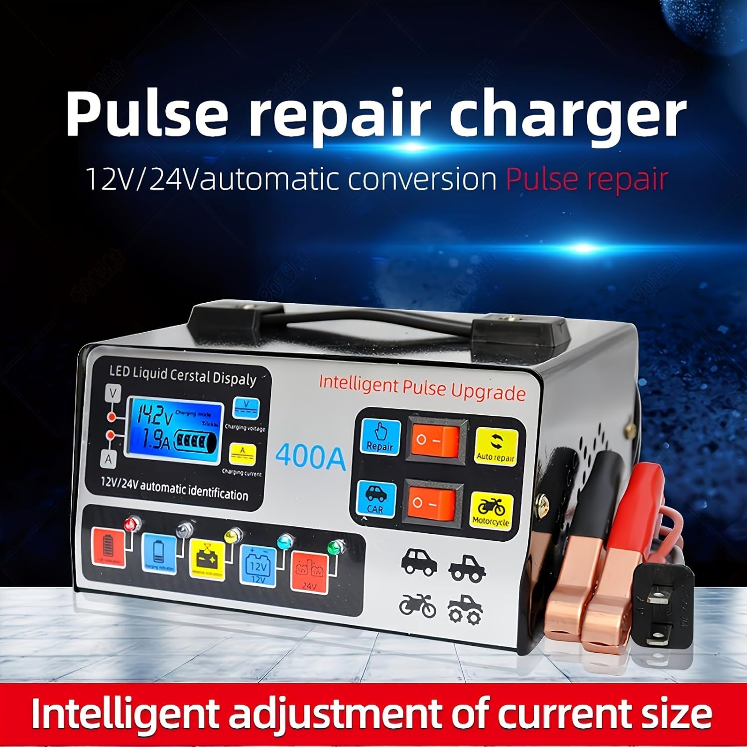 Car Battery Charger with Smart Pulse Repair for 12V/24V Battery for Car, Motorcycle, Truck and More