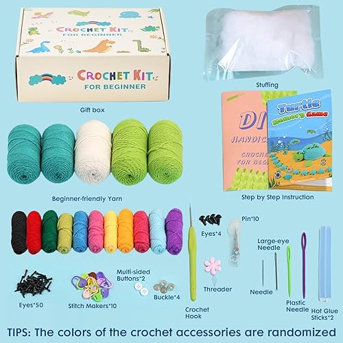 Miniatura 4 de StryWiin Kit de ganchillo para principiantes, kit de 21 piezas de animales de ganchillo de la familia de tortugas con tutoriales en video paso a
