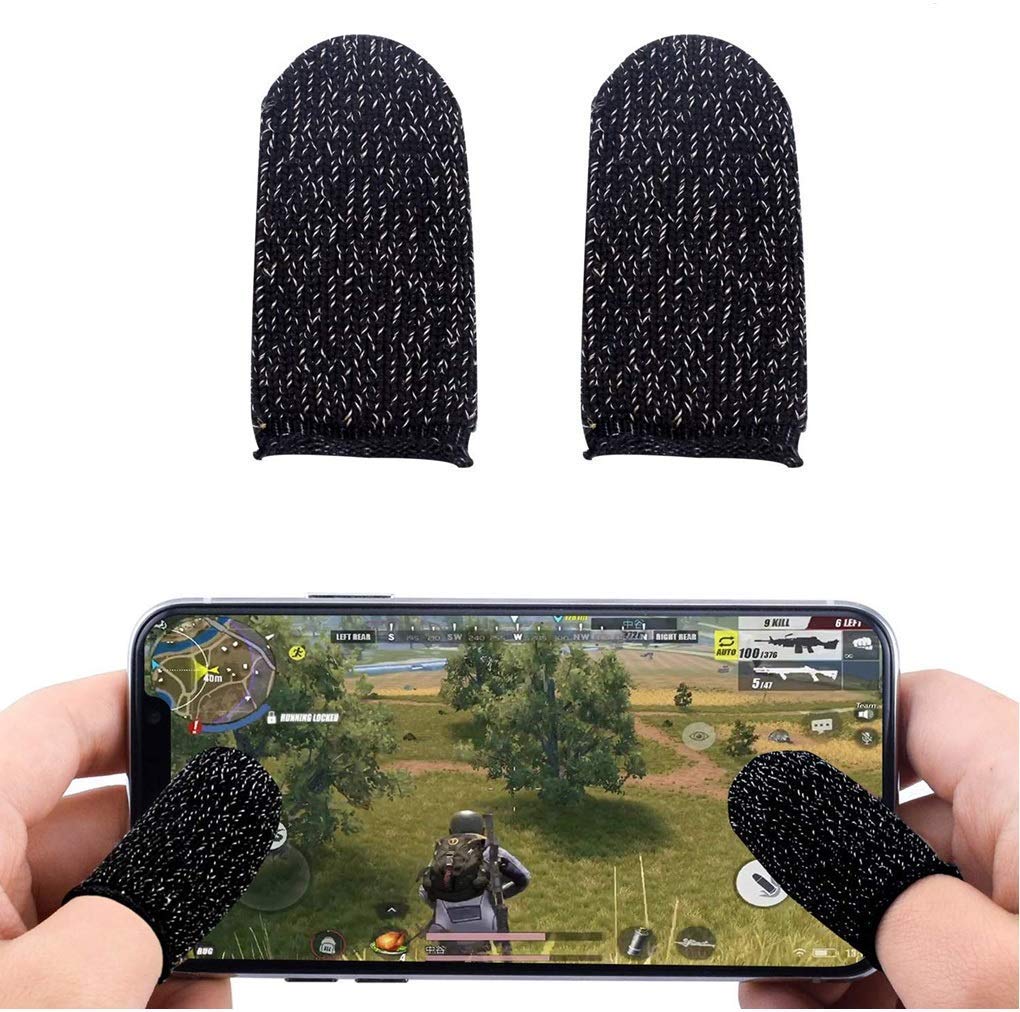 M7 Mobile Game Controller Finger Sleeve, Breathable Anti-Sweat Gaming Finger Cot for PUBG/Call of Duty Sensitive Touch Screen Finger Sleeve for Android iSO Phone (1 Pair) Black-image-43