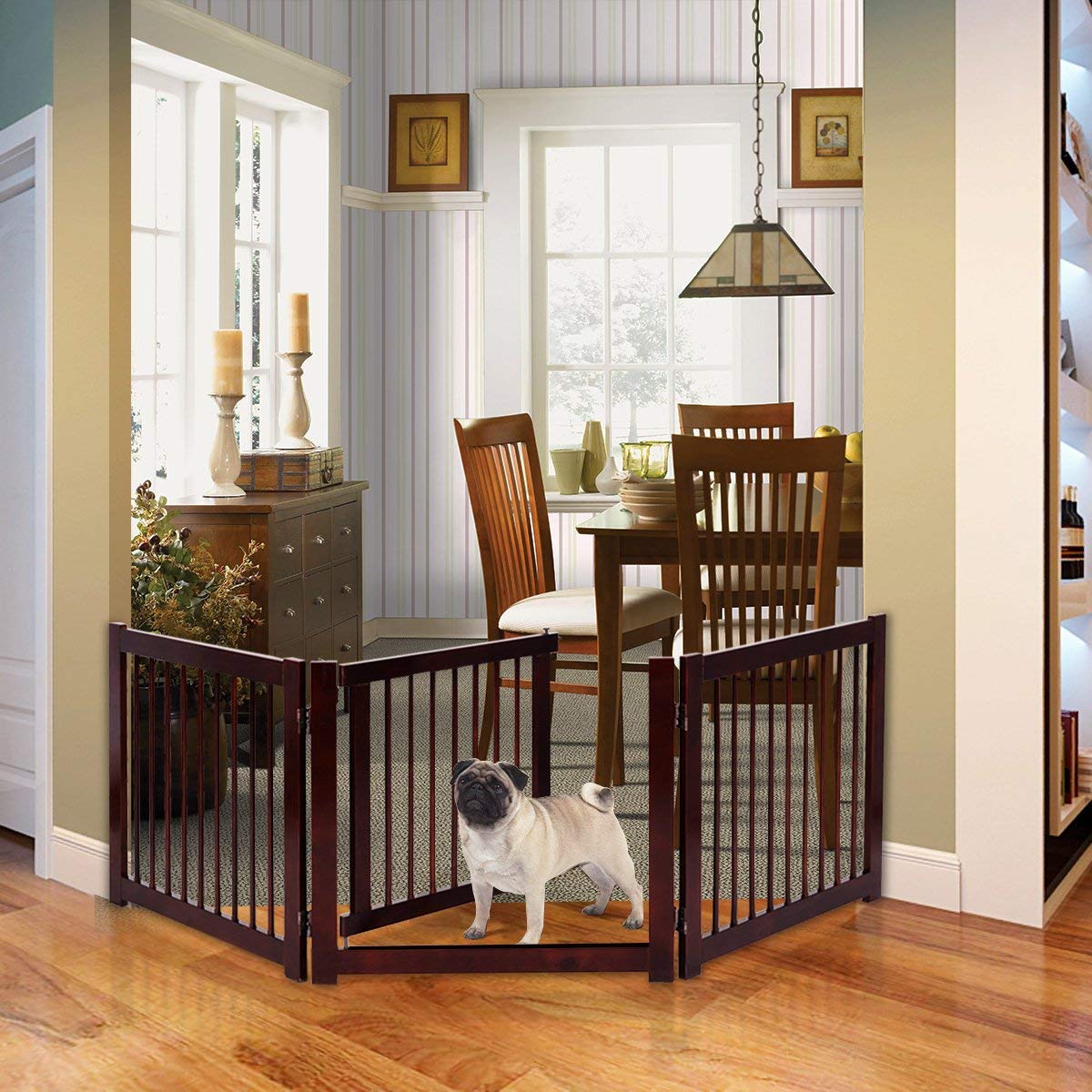 COSTWAY Barrera de Puerta de Seguridad Rejilla para Perros Mascotas Puerta Escalera Protección Plegable de Madera (206 x 61 x 1,8cm)