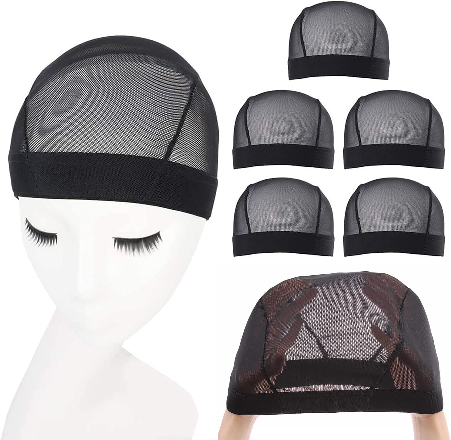 XTREND5 Pcs Wig Caps For Making Wigs, Stretchable, Comfortable, Dome Wig Cap For Men And Women（Black Wig Cap L