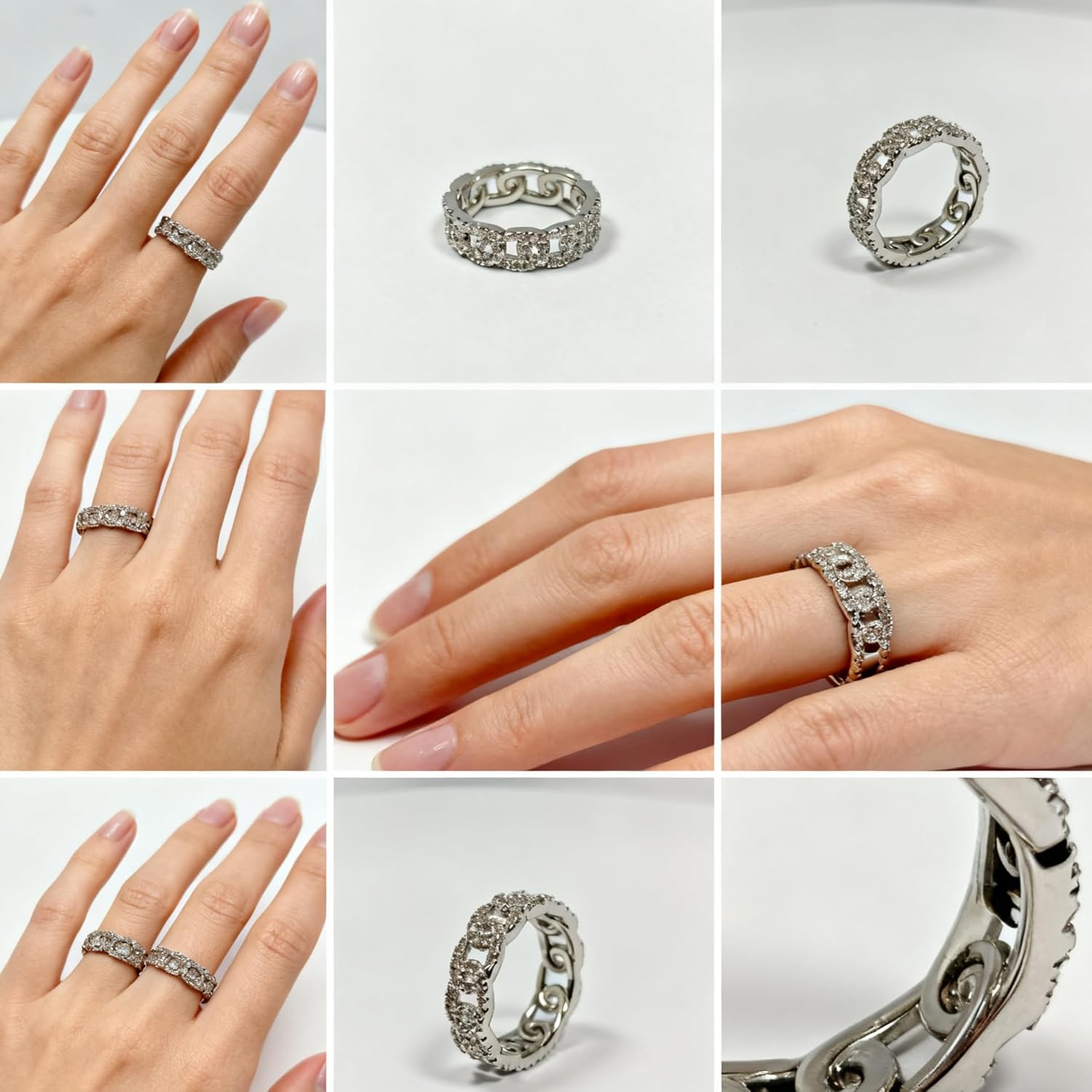 Cuban Link Band Ring for Women Iced Out with CZ | 14K White Gold Plated Sterling Silver | Cubic Zirconia Statement Stackable Wedding Band Ring - Image 7