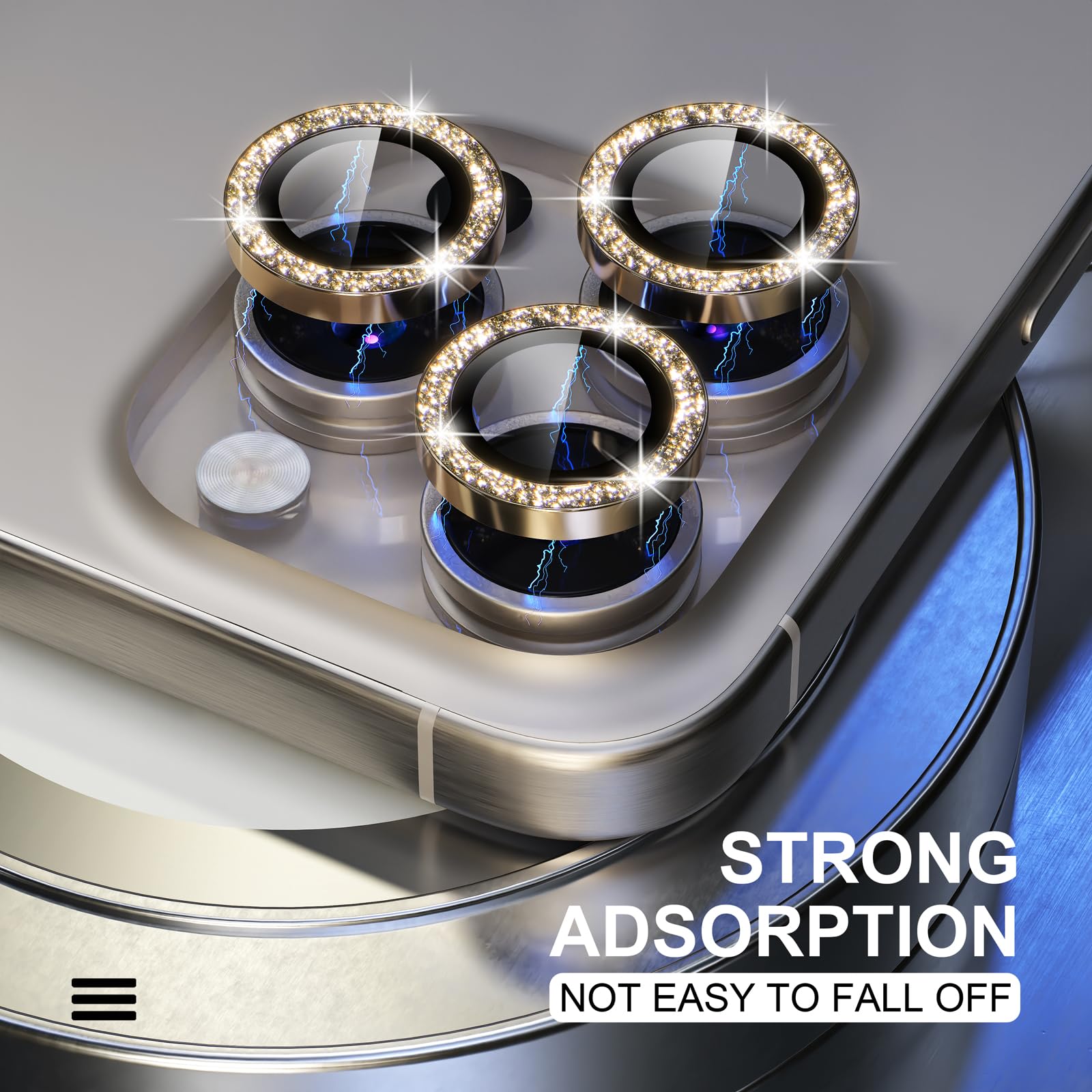 Choiche [3+1 para iPhone 15 Pro/iPhone 15 Pro Max Protector de lente de cámara Bling, cubierta de cámara de vidrio templado 9H, protector de pantalla, anillo de metal, accesorios de decoración