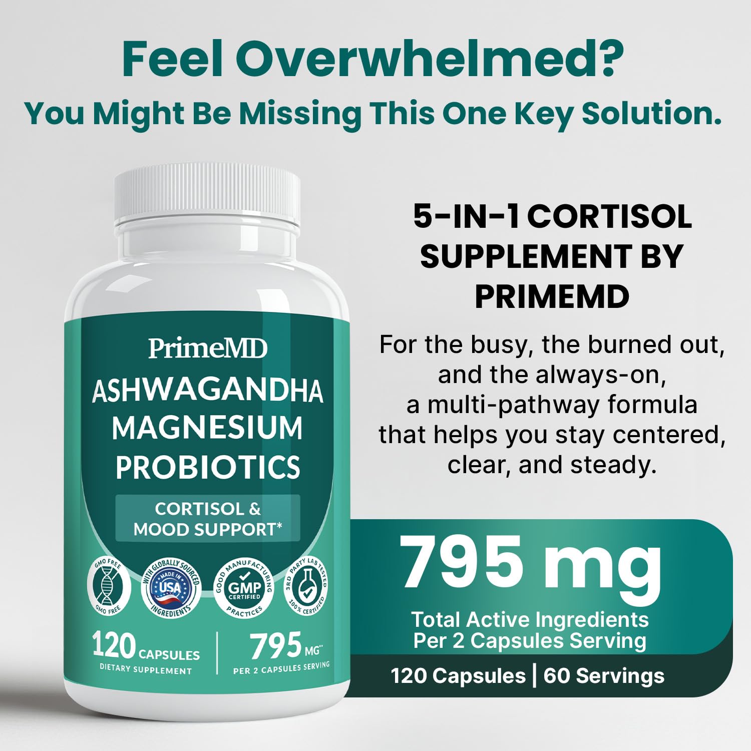 PrimeMD Cortisol Supplement with Ashwagandha, Shilajit & Magnesium, 120ct — Amazon image 2