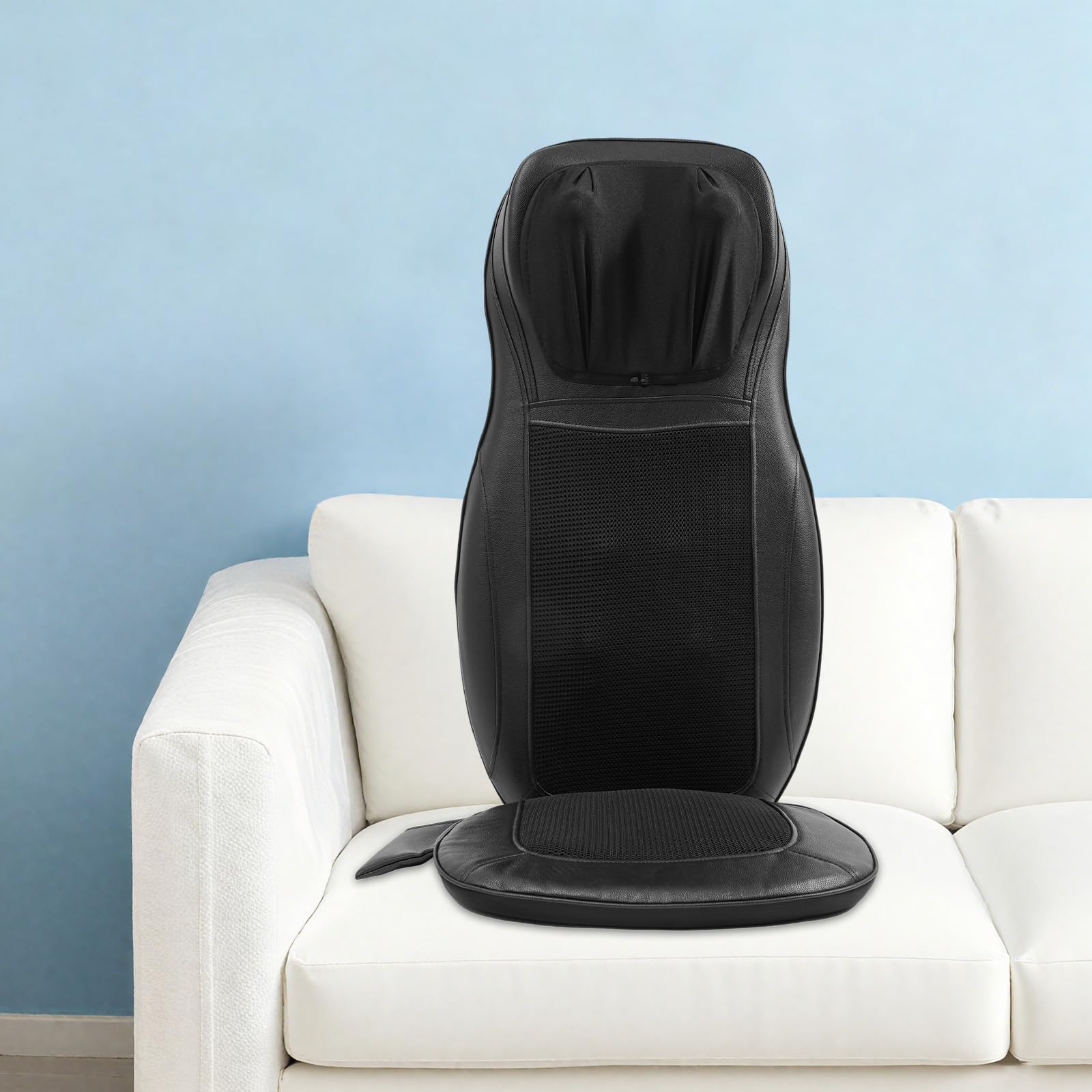 Massagesitzauflage, 48W Shiatsu Massagesitzauflage 3 Vibrations-Modi Rückenmassaggerät, 3 Intensitätsstufen, Massagesessel geeignet für Sofa, Sessel, Bürostuhl, Esszimmerstuhl (Schwarz)