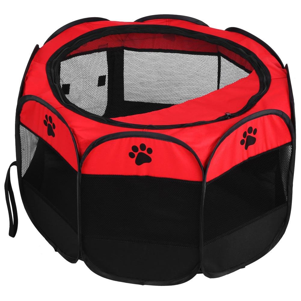 Jaula plegable Oxford para cachorros, rectangular, lavable con puerta, 81 x 45 cm, para conejos y cobayas, color rojo