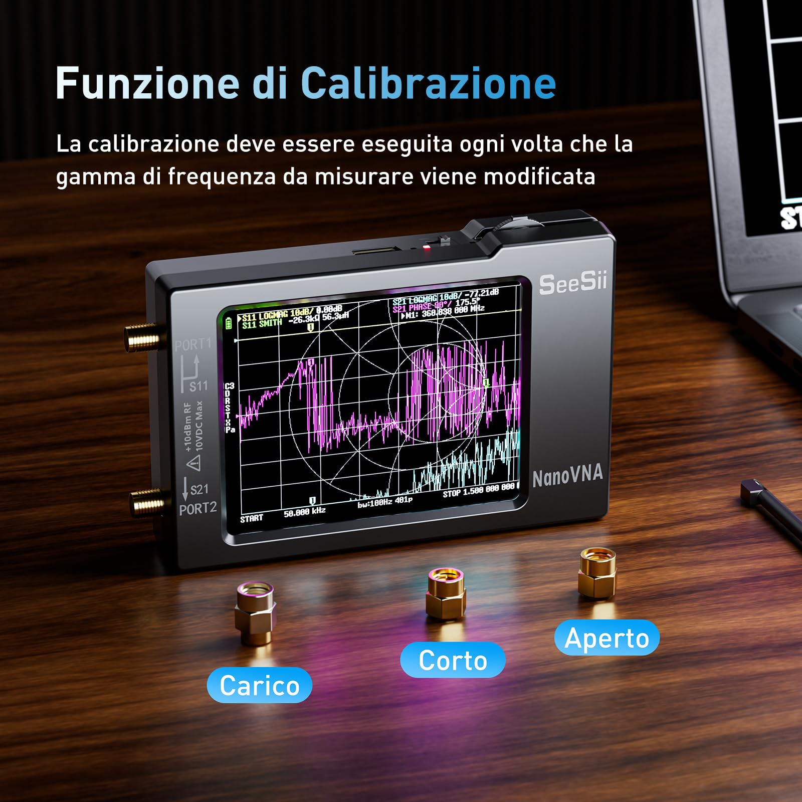 Seesii NanoVNA-H Analizzatore di Rete Vettoriale V3,7 10KHz-1,5GHz MF/HF/VHF/UHF Parametri S SWR Grafica Smith