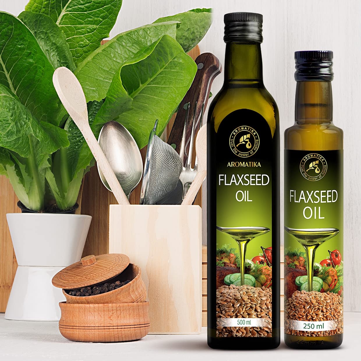 Huile de Lin 500ml - Huile de Graines de Lin Culinaire - Végétalien Pressé à Froid Vierge - Huile de Cuisine Alimentaire - Huile Comestibles pour Salade, Vinaigrettes, Assaisonner Entrées & Plats