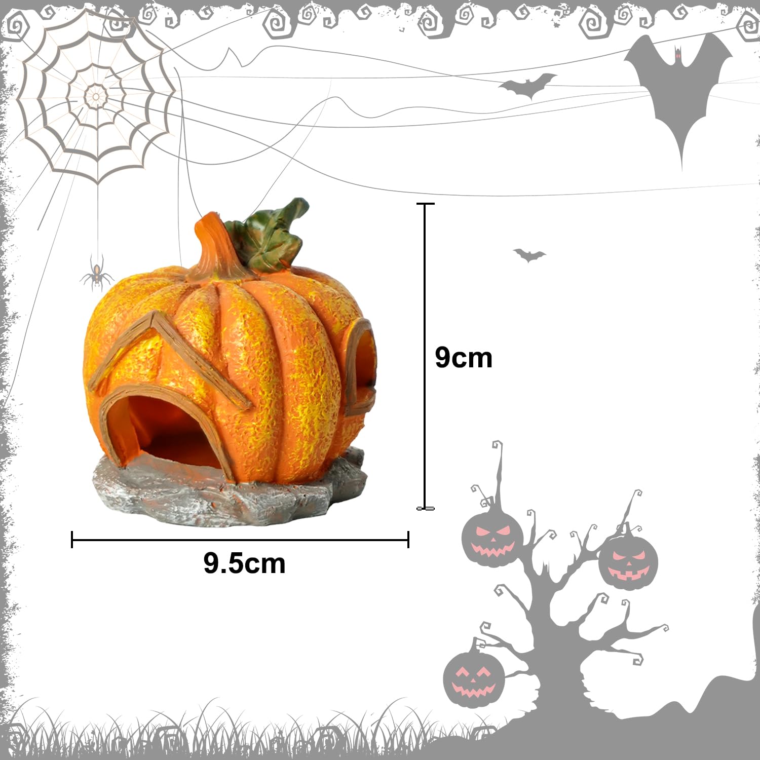 Nereds Pumpkin Halloween Aquarium Decor Resin Fish Tank Statue Pumpkin House for Small Fish,Shrimps,Frogs,Gecko, Spider - Image 2