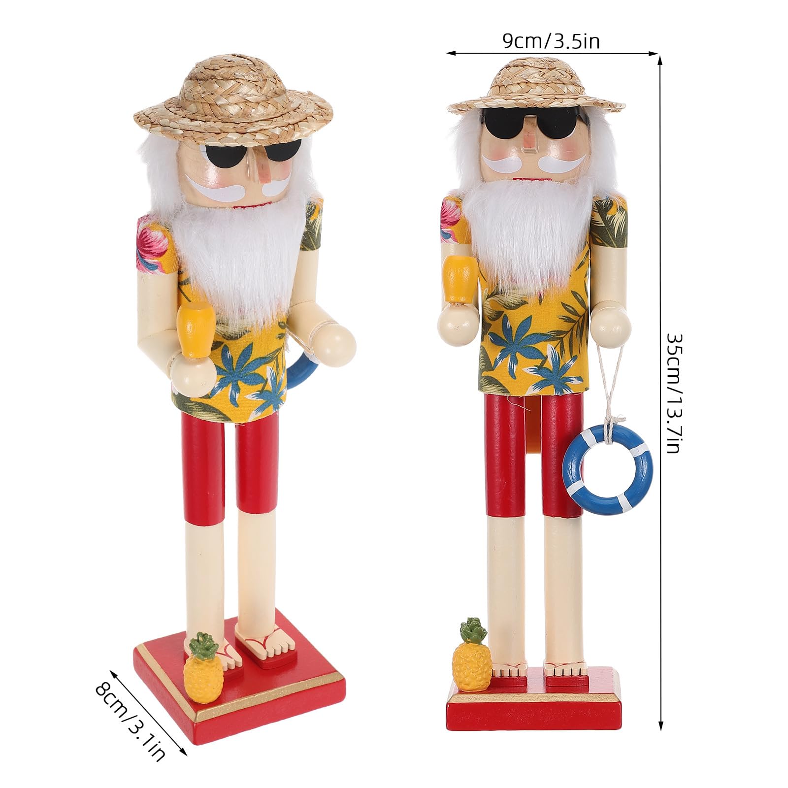 Luxshiny Festliche Nussknacker-Figur im Küstenstil, 35 cm (13,8 Zoll) große Nussknacker-Weihnachtsmann-Figur aus Holz im Hawaii-Surf-Design, sommerliche Weihnachtsdekoration für Tisch und Regal