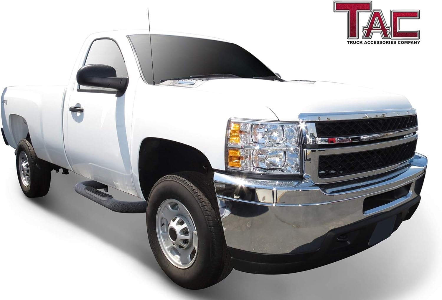 TAC Side Steps Fit 1999-2018 Chevy Silverado/GMC Sierra 1500 Regular Cab / 1999-2019 Chevy Silverado/GMC Sierra 2500/3500 Regular Cab (Exclude C/K Classic) Truck Pickup 3” Texture Black Side Bars