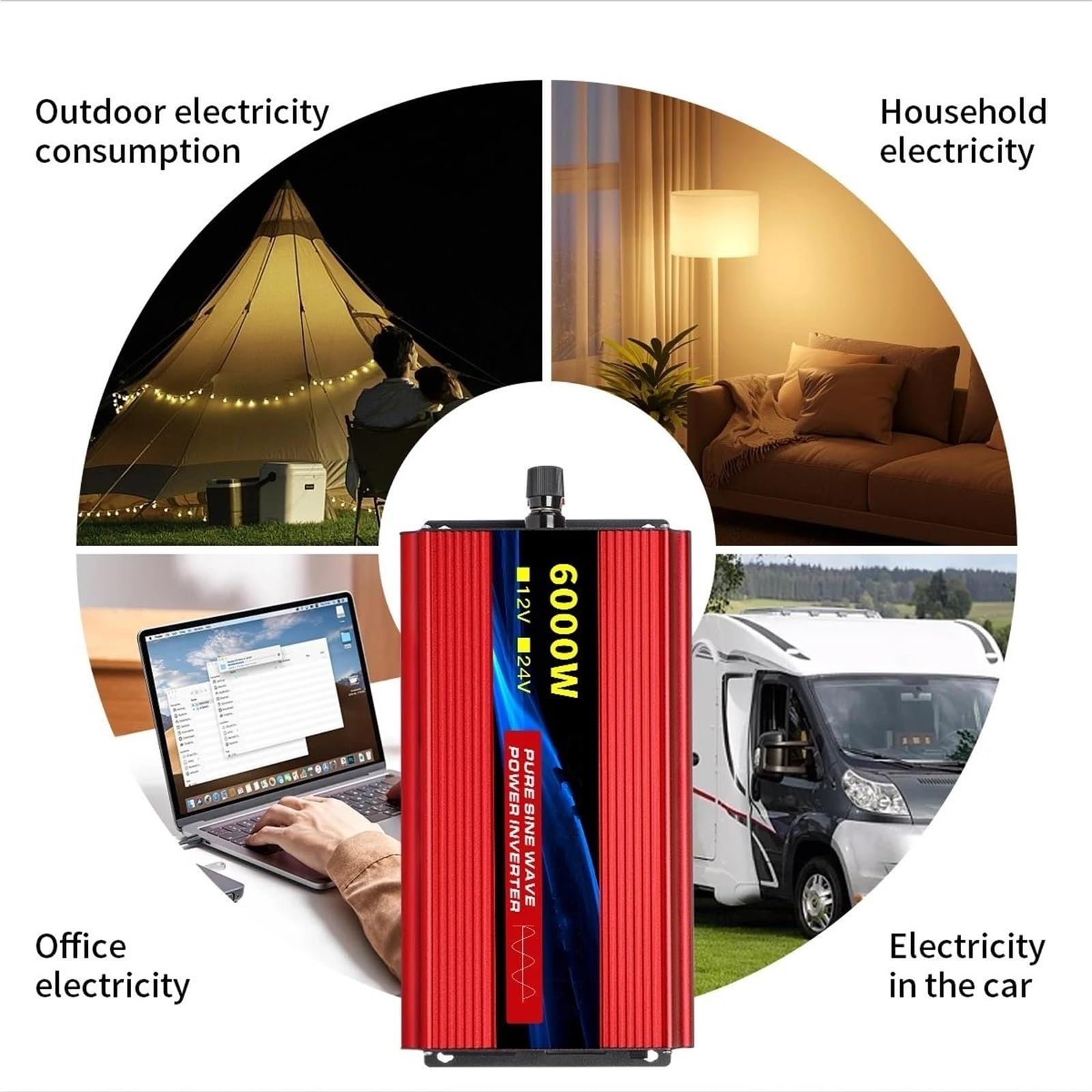 Inversor Inversor De Onda Sinusoidal Pura Cargador Adaptador Universal 1000 W-4000 W CC 12 V/24 V A CA 220 V 50 Hz Inversor Onda Pura(24V 1000W 220V)