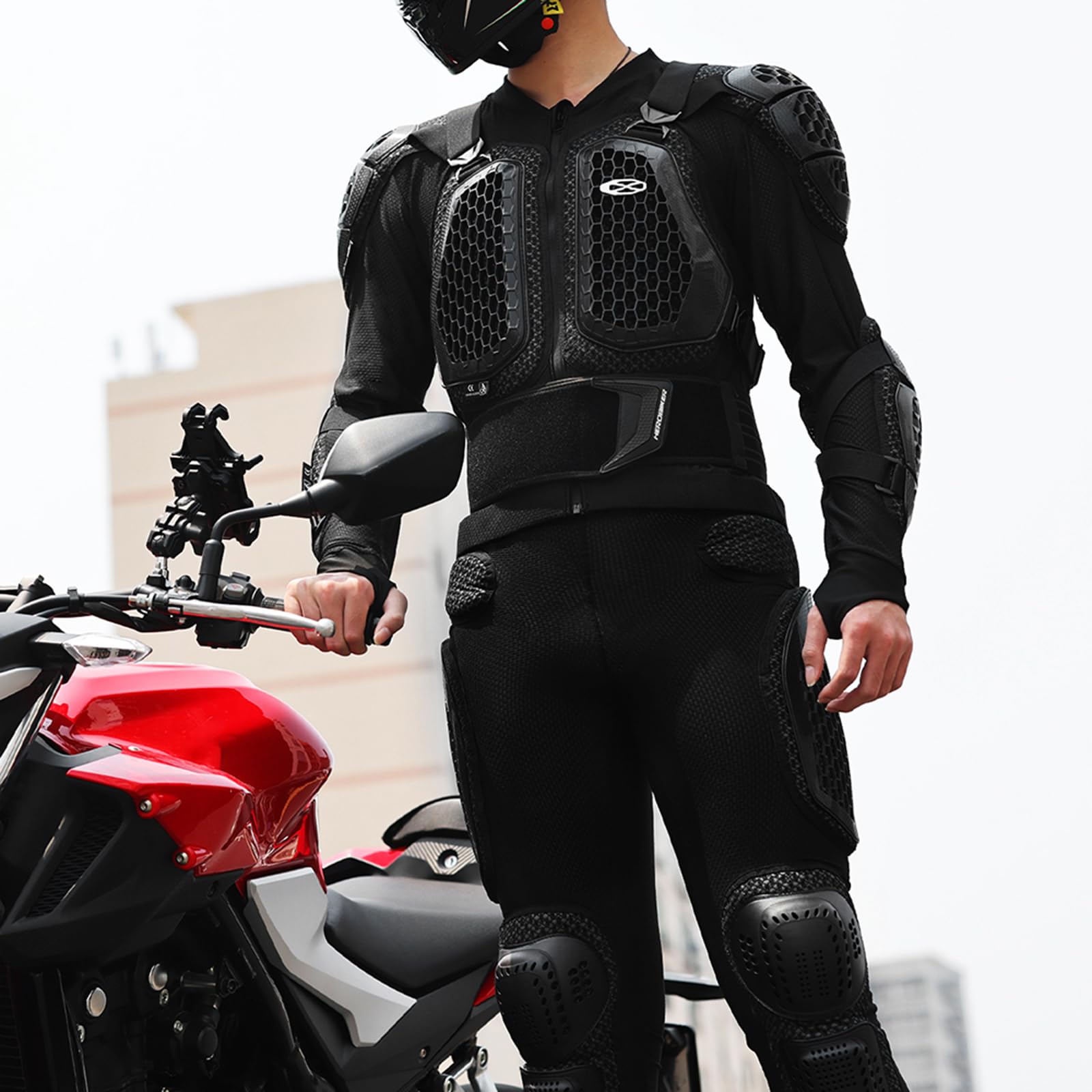 Conjunto de Armadura de Motocicleta para Hombre y Mujer con Chaqueta y Pantalones, Equipo de protección de Cuerpo Completo para Motocross, Transpirable, Resistente al Desgaste,Black-3XL