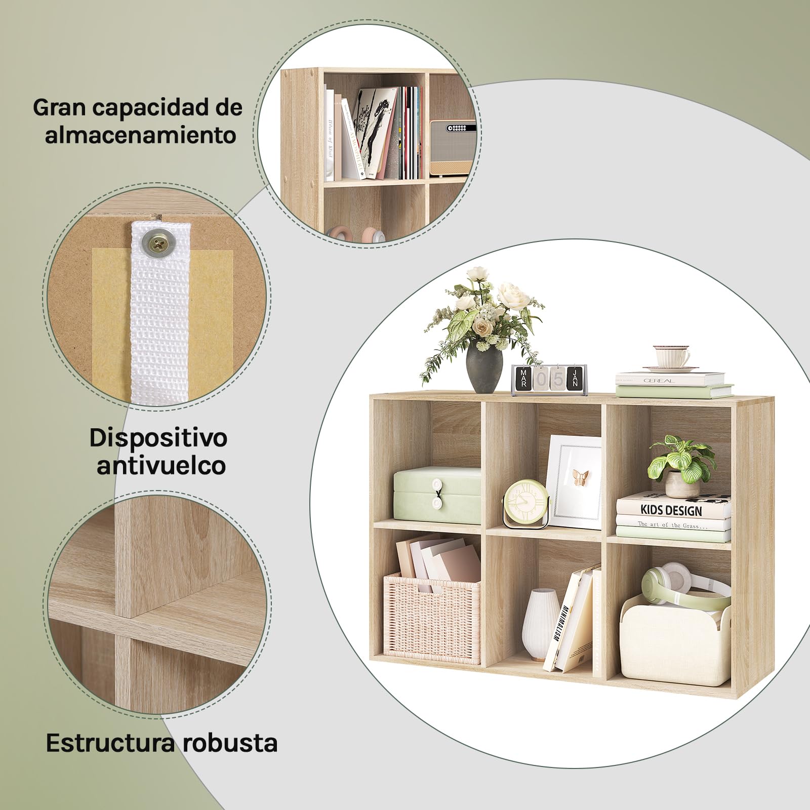 WOLTU Libreria con 6 Cubos Abiertos, Estanteria para Libros y Exposición, Mueble Estanteria para Oficina, Estudio Juvenil y Salón, 60x29,5x89cm, Roble Claro, SK002hei3