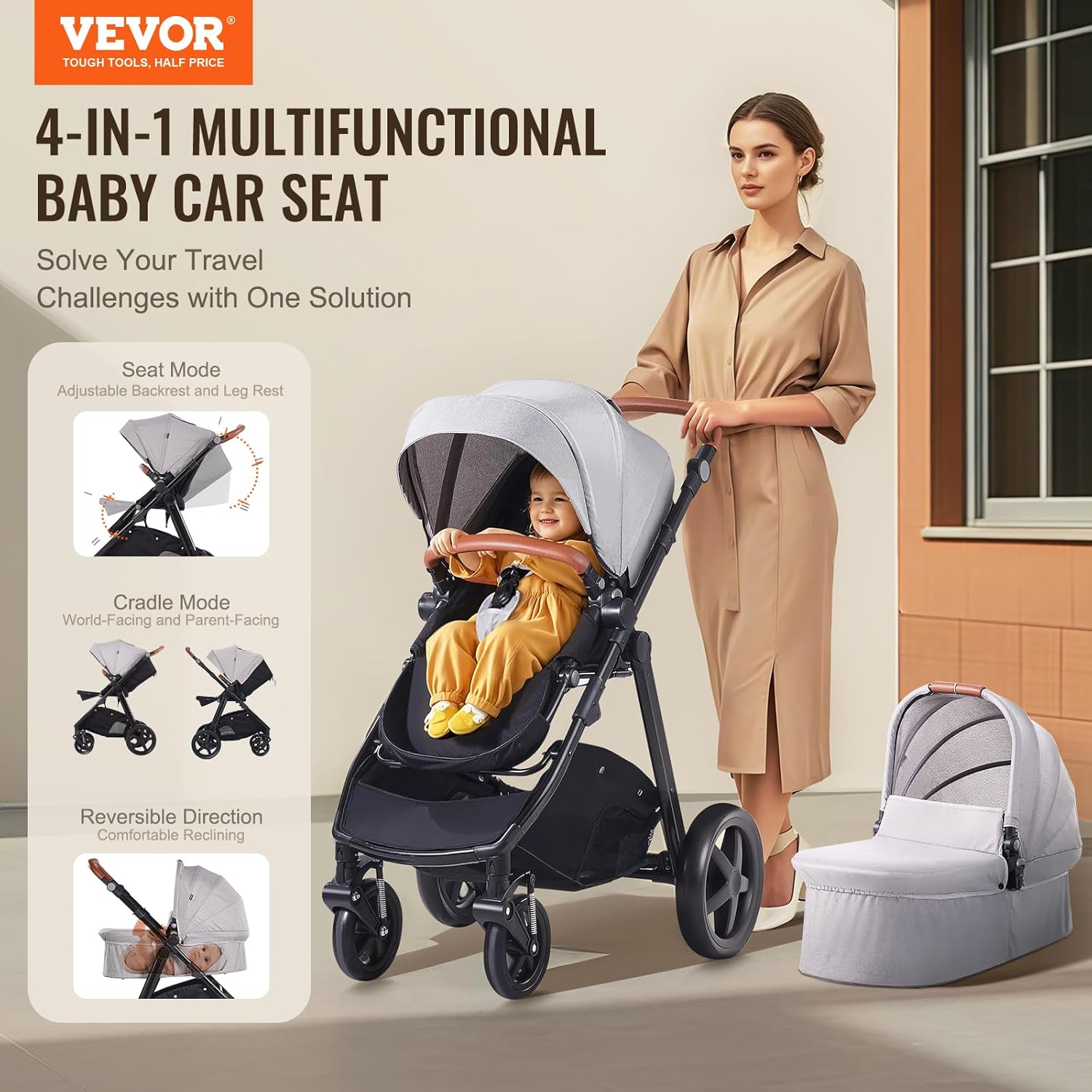 Image showing the VEVOR stroller with the bassinet unit detached
