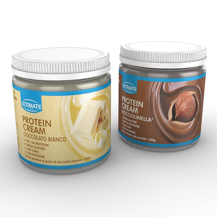 2 protein cream gusti misti (1 cioccolato bianco + 1 nocciolinella) - senza glutine - low carb - 2x250g