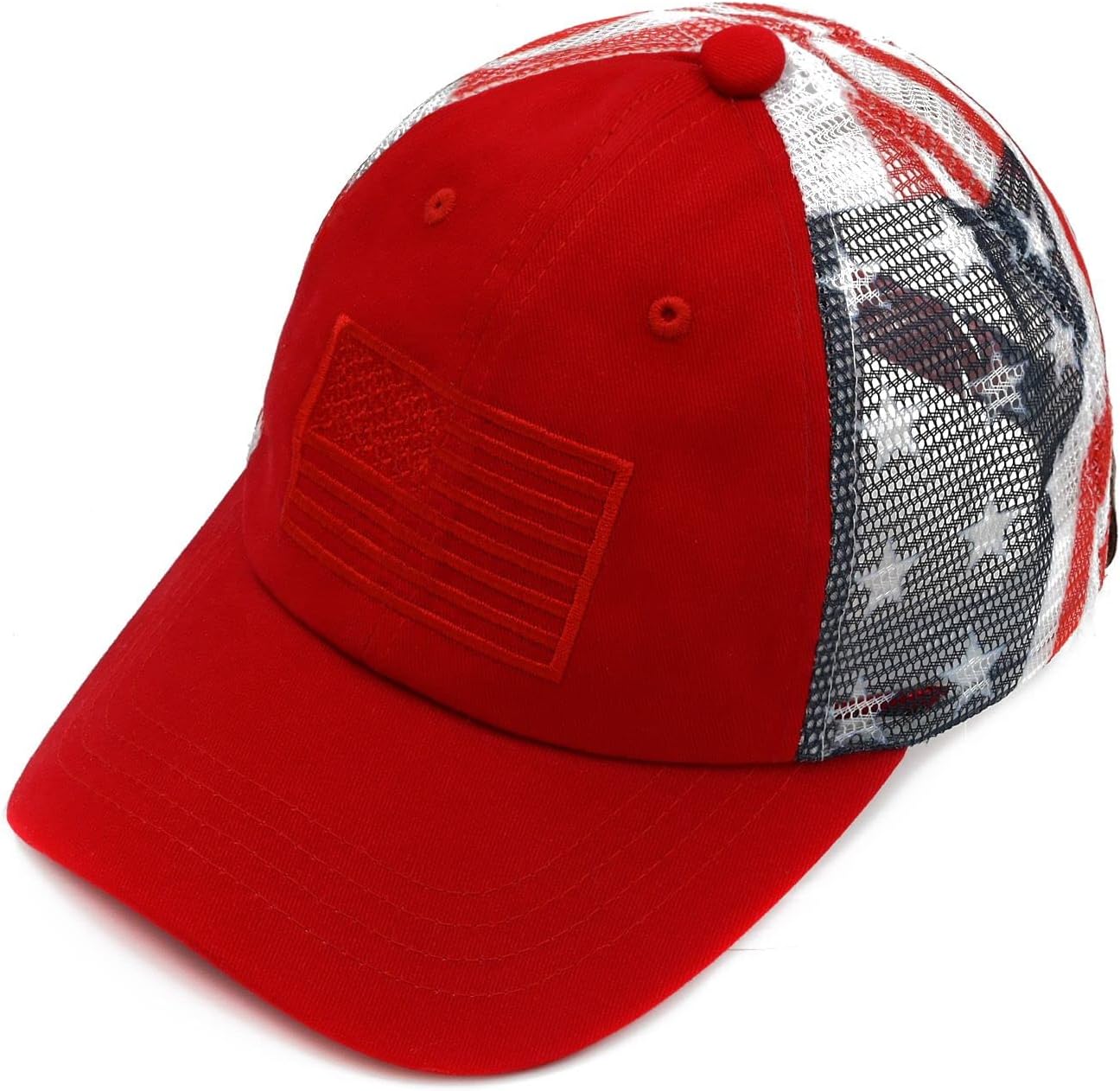 C.C Unisex Adjustable Trucker Baseball Cap Hat, Printed American Flag, Red